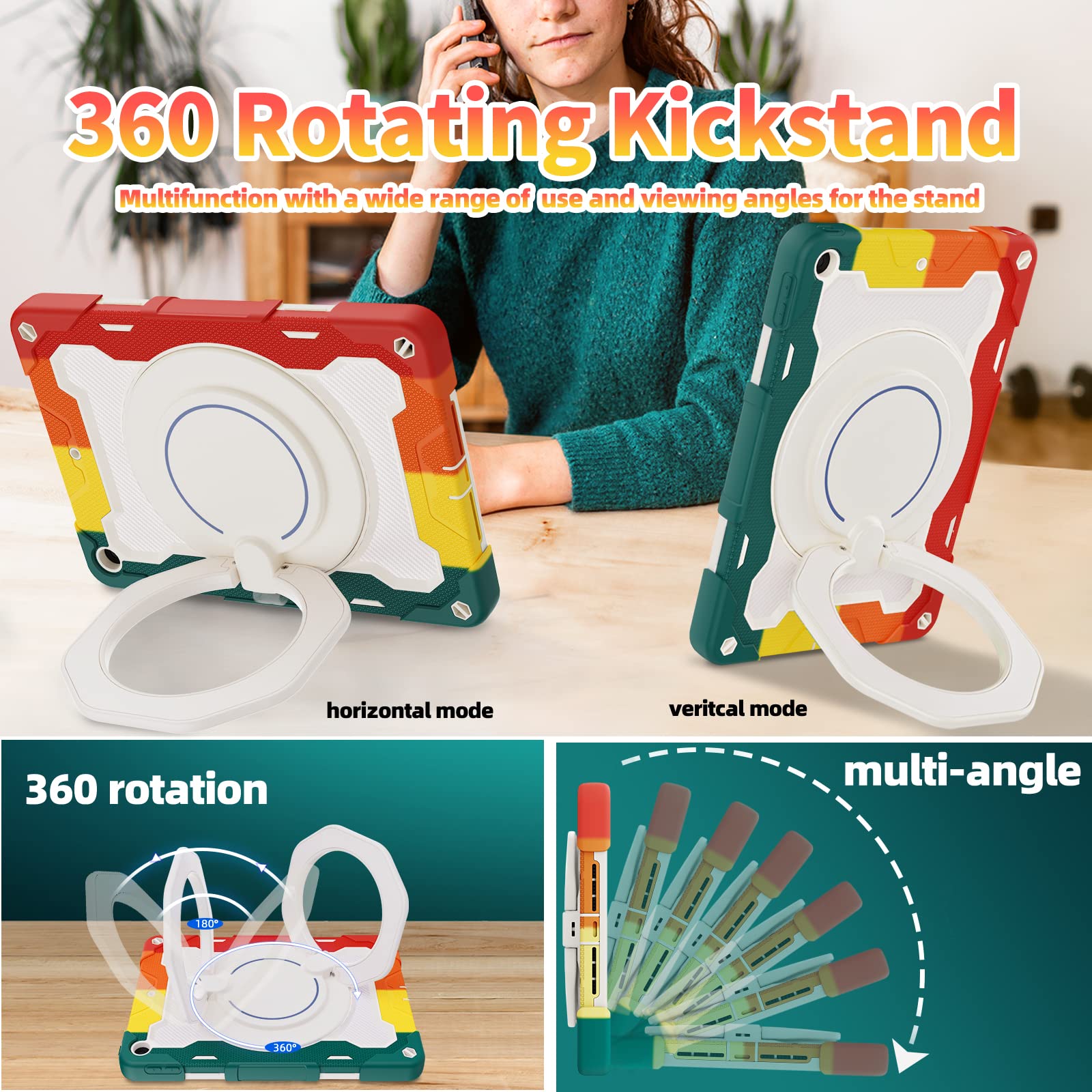 Roiskin For Ipad 10.2 Inch Ipad 9Th 8Th 7Th Generation Case With Screen Protector For Women With 360 Kickstand Shoulder Strap Ha