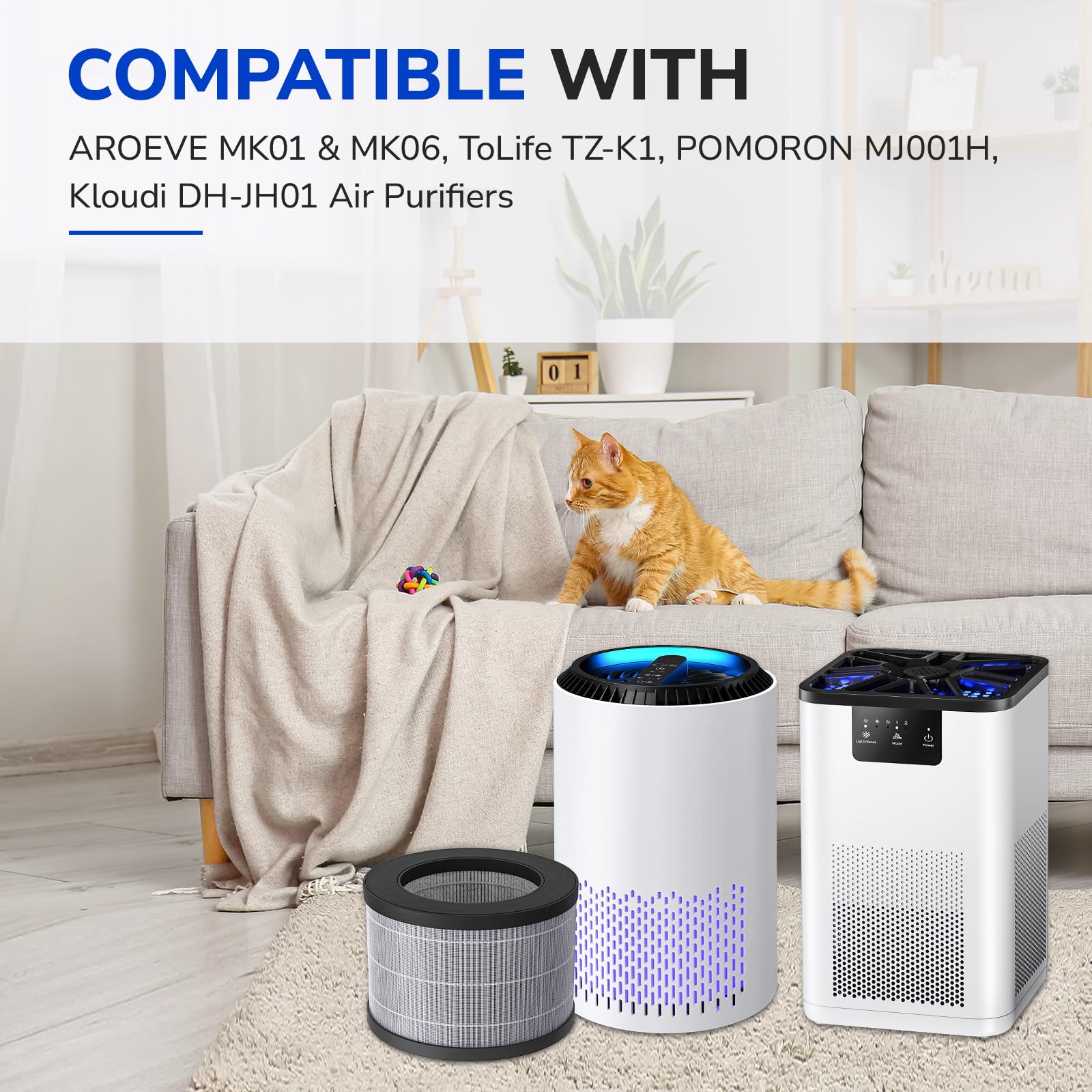 Fil Fresh 2 Pack Mk01 & Mk06 Replacement Filter, Compatible With Aroeve Mk01 & Mk06, Tolife Tz K1, Kloudi Dh Jh01 Air Purifier,