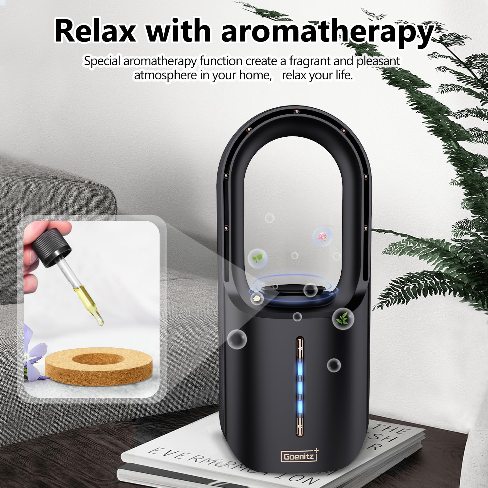 Conbola Desk Fan Portable, Aromatherapy Function, Battery Operated Lasting 17 Hours,11.8 Inch Tower Fan With 3Speeds, Quiet Cool