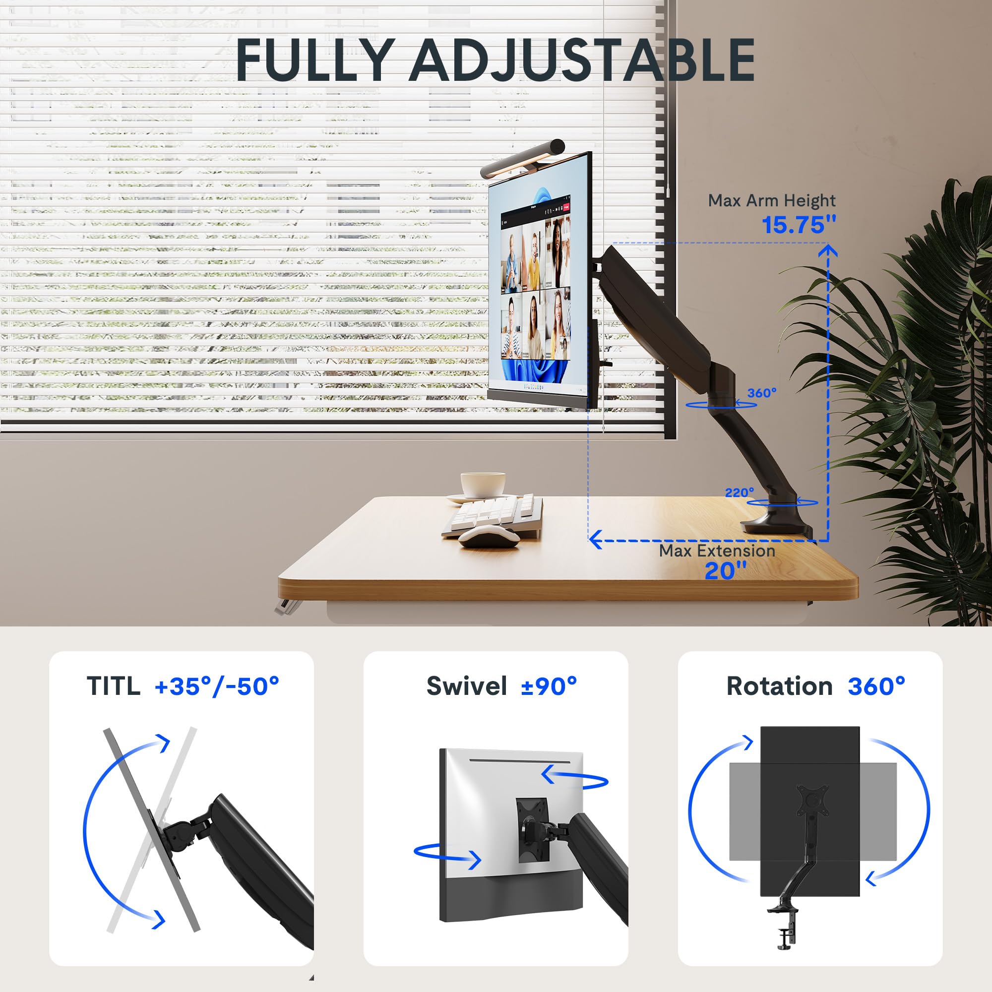 Flexispot Dual Monitor Stand For Desk Adjustable Spring Monitor Arm Desk Mount Hold Up To 3.3 To 11Lbs Vesa Dual Monitor Mount W
