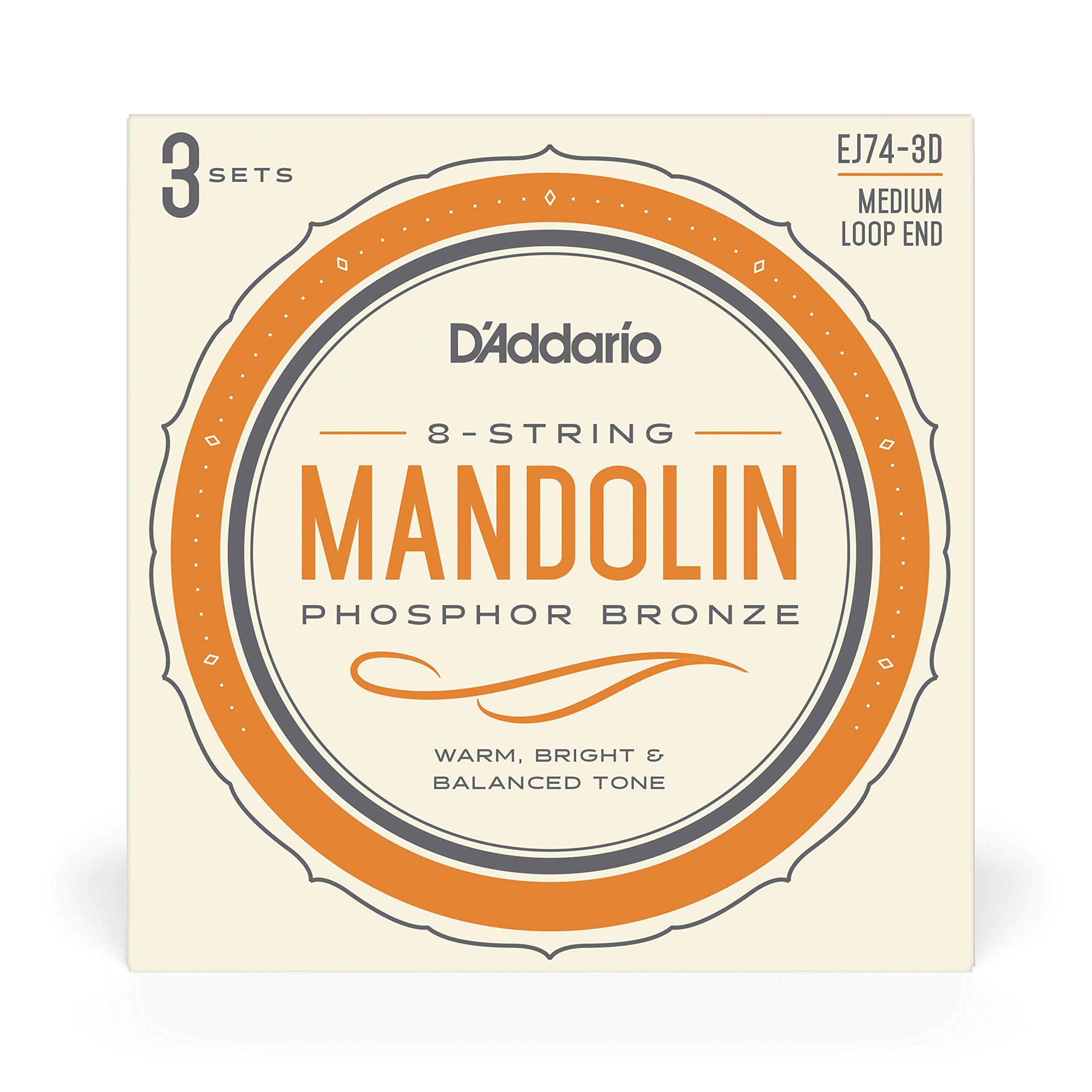 D'Addario Mandolin Strings   Mandolin Strings   Phosphor Bronze   For 8 String Mandolin   Rich, Full Tonal Spectrum   Ej74 3D