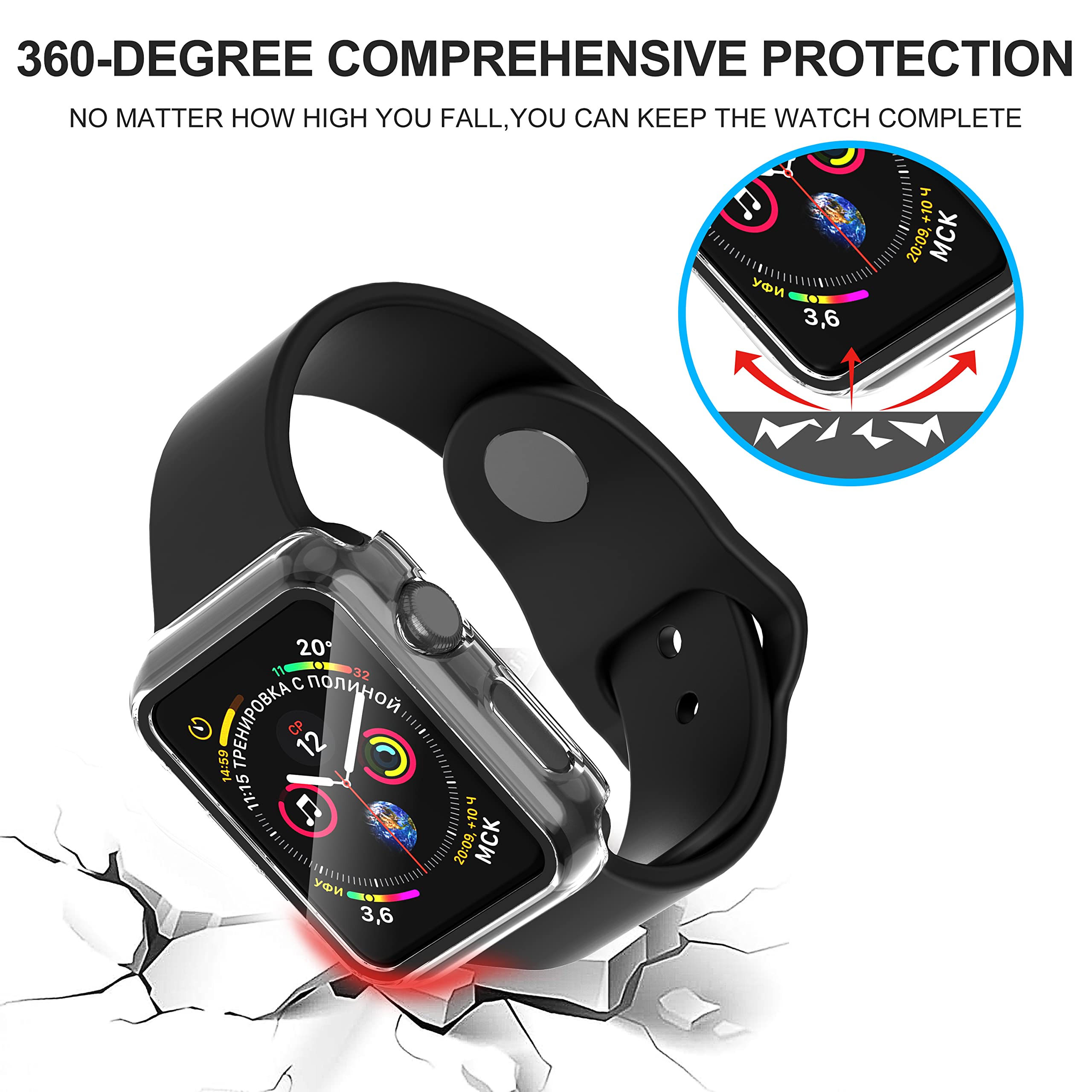 Diruite 2 Pack For Apple Watch Series 8/7/6/5/4/3/2/1 42Mm Screen Protector Case,All Around Tempered Glass Screen Protector Case