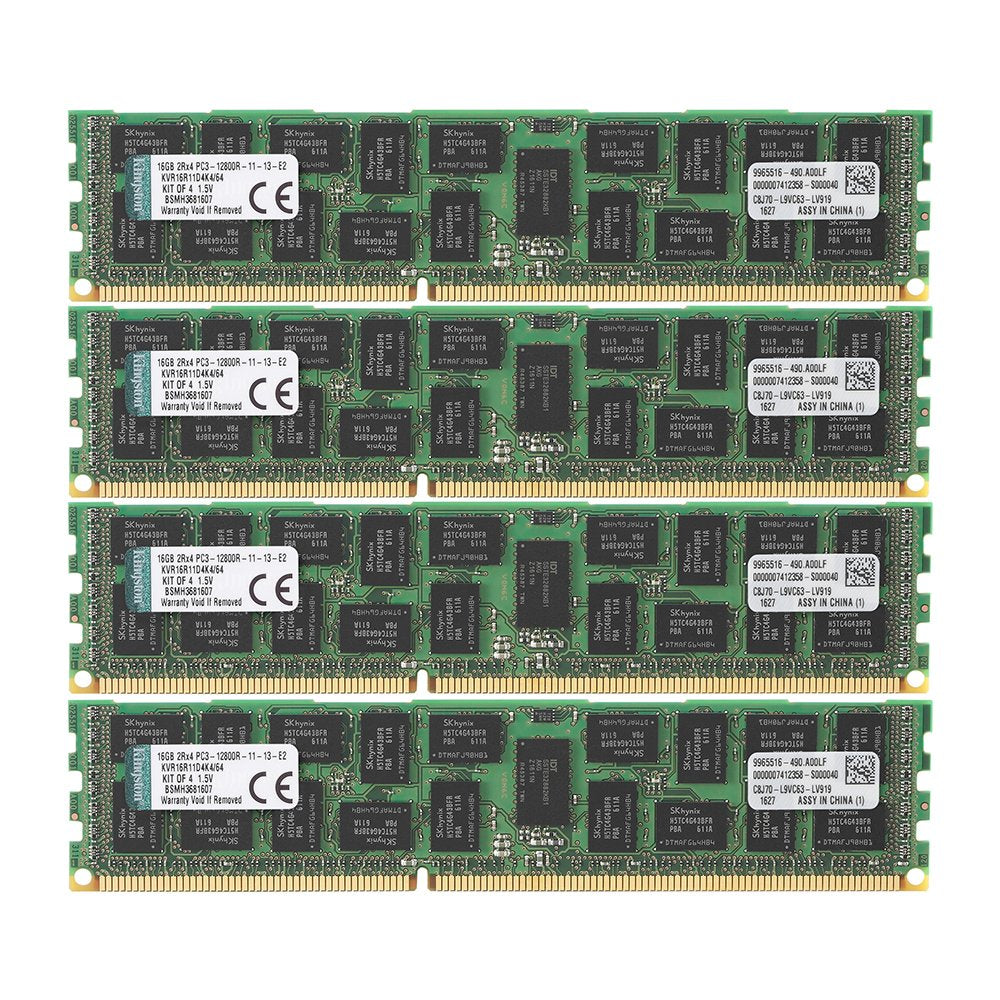 Kingston Technology Valueram 64 Gb Kit Of 4 (4X16 Gb Modules) 1600Mhz Ddr3 (Pc3 12800) Ecc Reg Cl11 Dimm Dr X4 Server Memory Kvr16R11D4K4/64