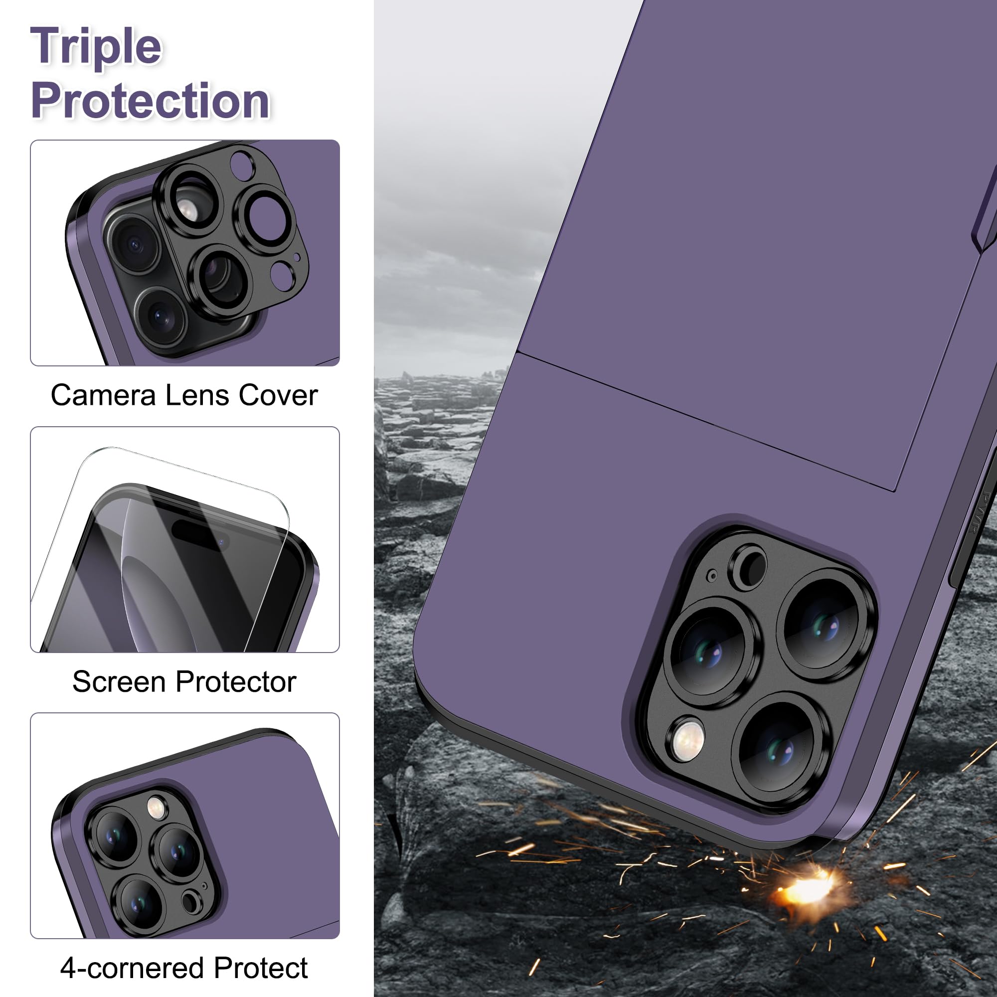 Samonpow For Iphone 16 Pro Max Case Wallet With Card Holder + 2 Screen Protector + 1 Camera Cover Full Body Heavy Duty Protectiv