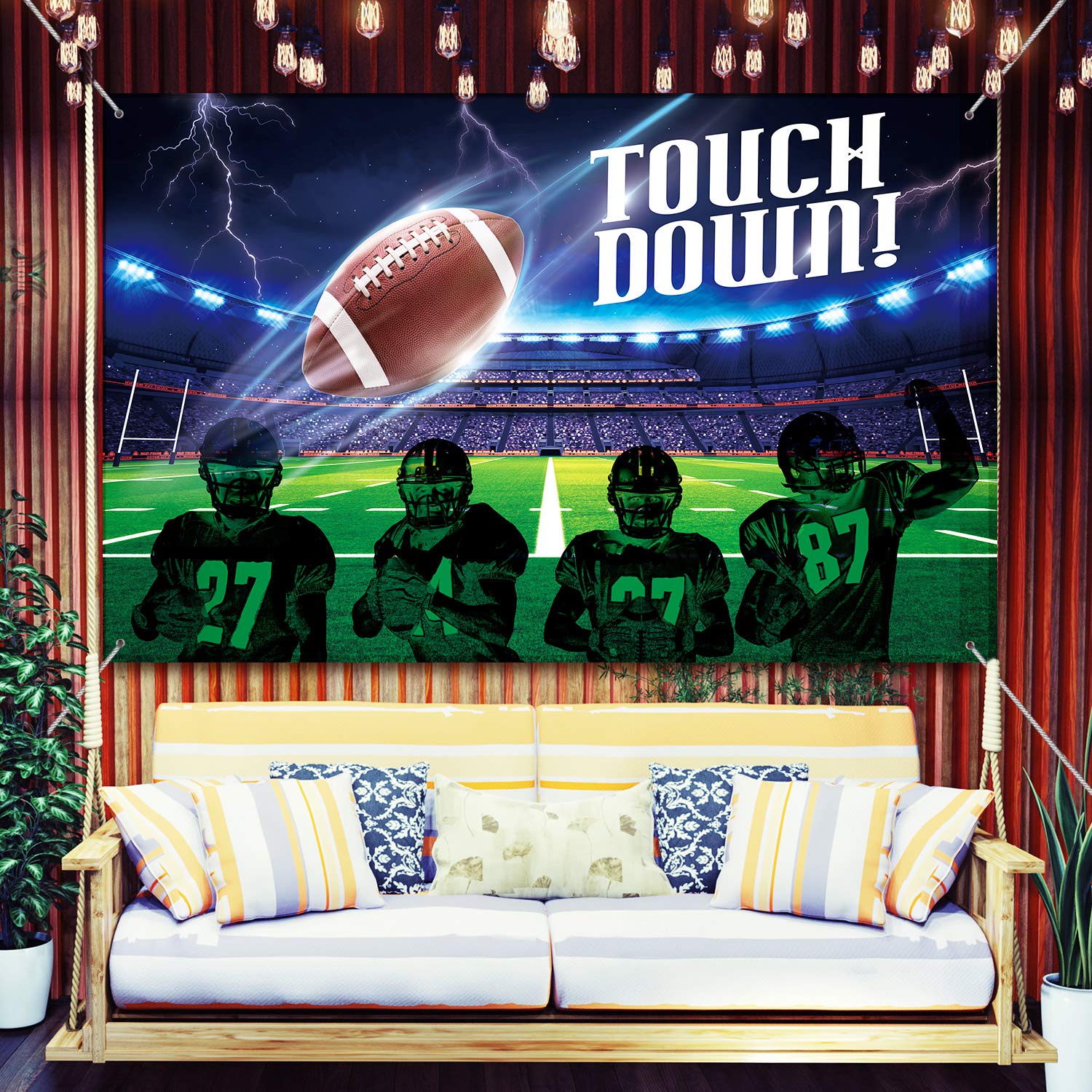 Football Party Decoration Supplies, Large Fabric Football Scene For Touch Football Down Party Supplies, Football Field Photo Boo