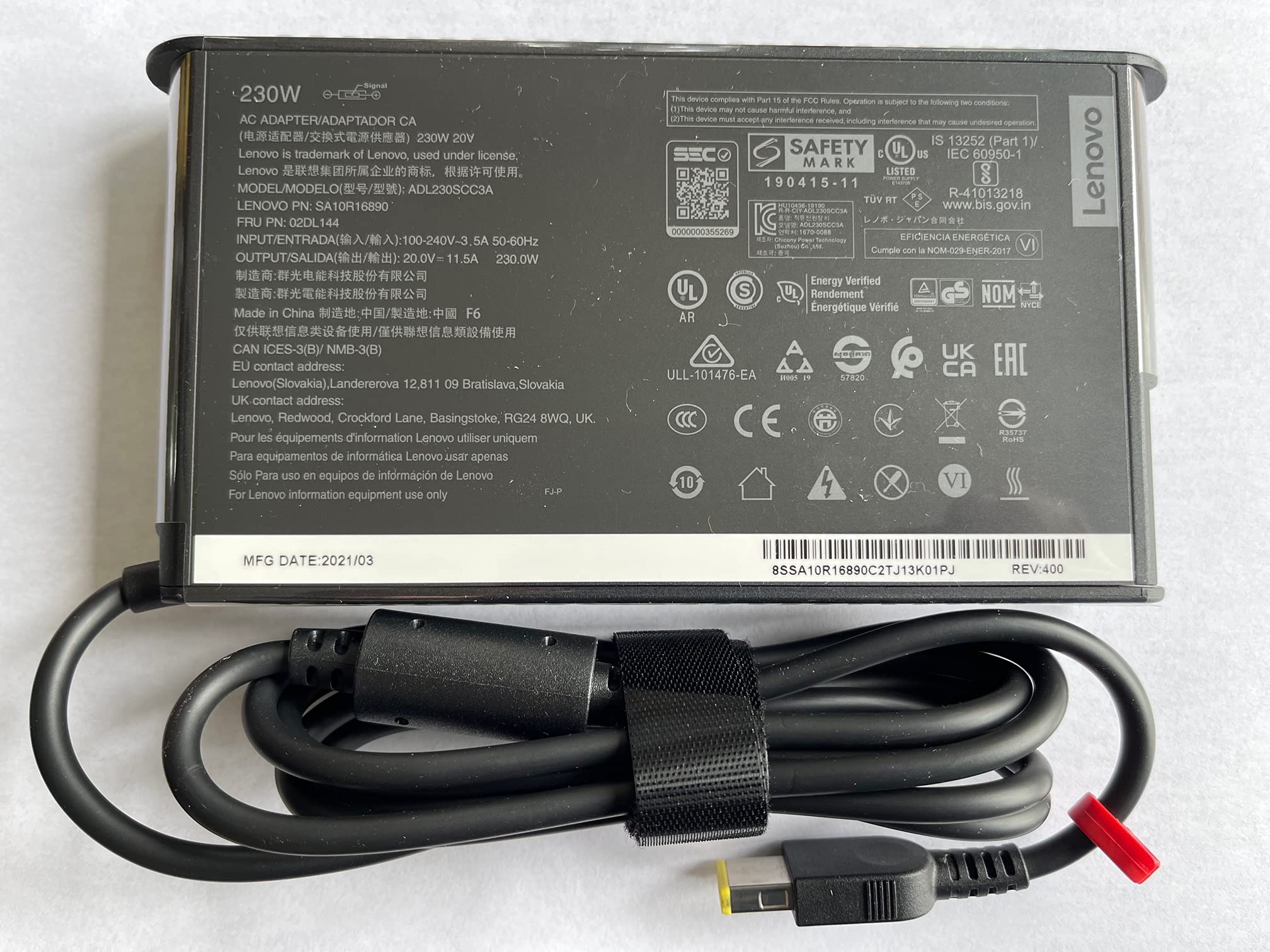 New Slim Design For Lenovo 20V 11.5A 230W Slim Tip Ac Adapter For Ideapad Y900 Y910 G510, Compatible P/N: Adl230Scc3A, Sa10R16890, 02Dl144.