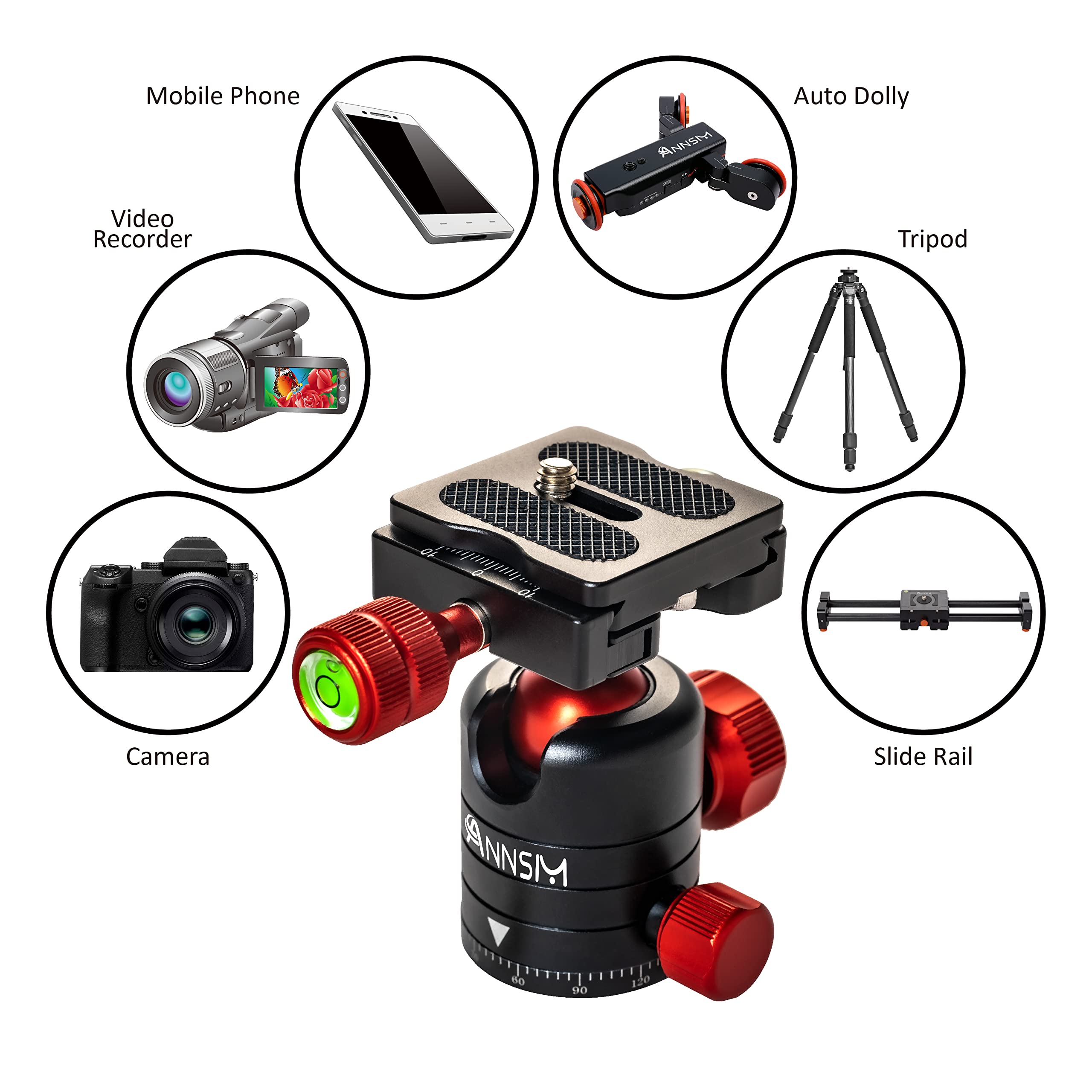 Annsm Professional Tripod Ball Head 24Mm 360 Degree Swivel Panoramic Head With 38Mm Width Quick Release Plate For Dslr Camera Slider Stabilizer Monopod