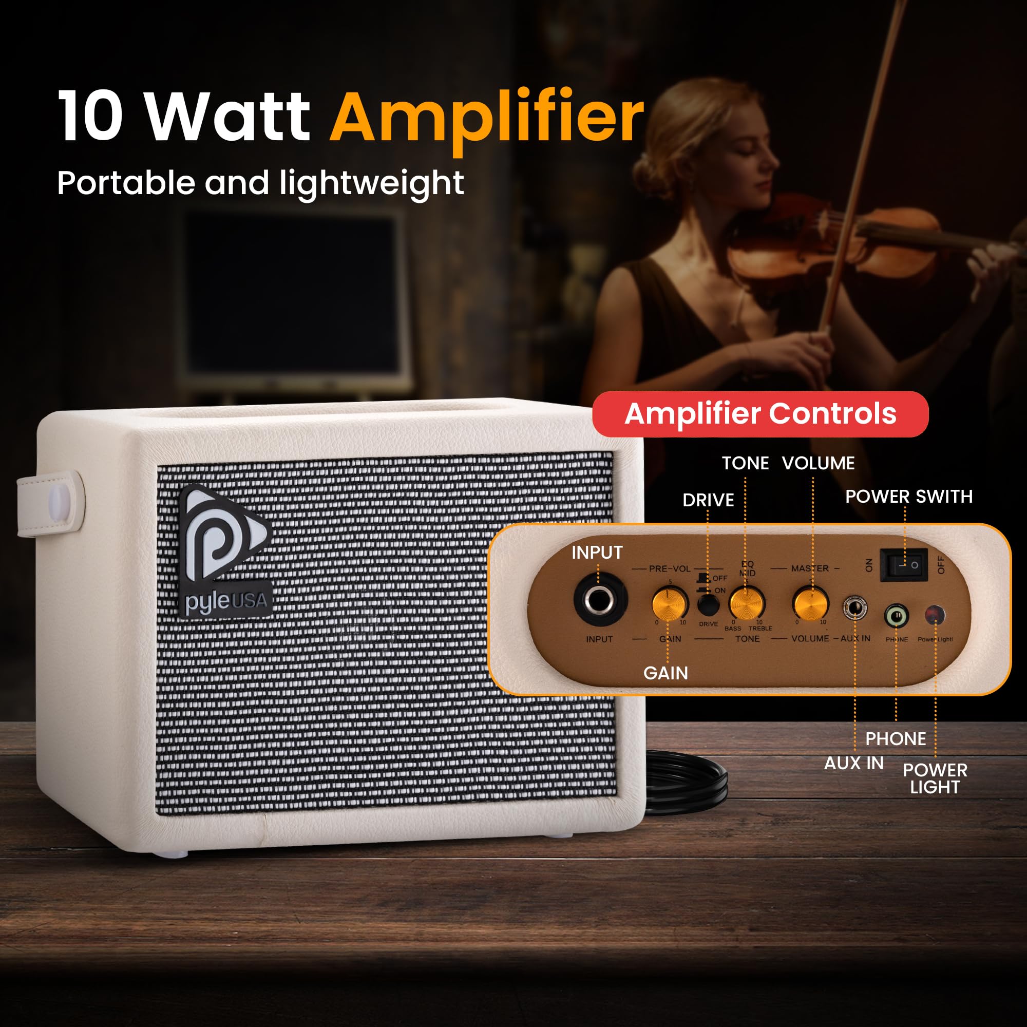 Pyle 4/4 Silent Electric Violin With Amplifier Kit, Solid Wood Fiddle With 10W Amp And Complete Accessories, Full Size Orchestra