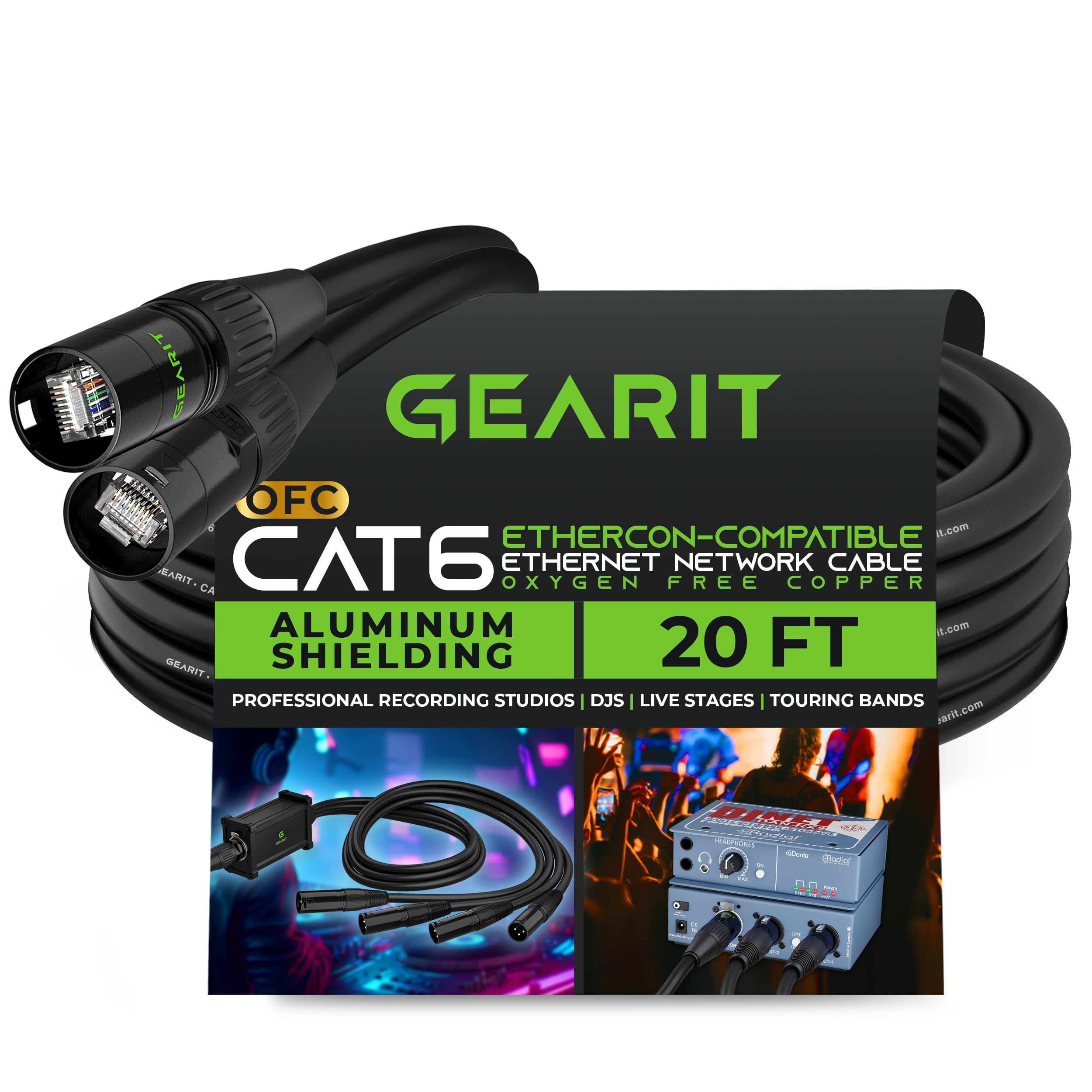 GearIT CAT6 Ethernet Cable, EtherCON-Compatible (20 Feet) RJ45 Connectors for Pro Audio, Aluminum Shielded, Oxygen Free Copper -