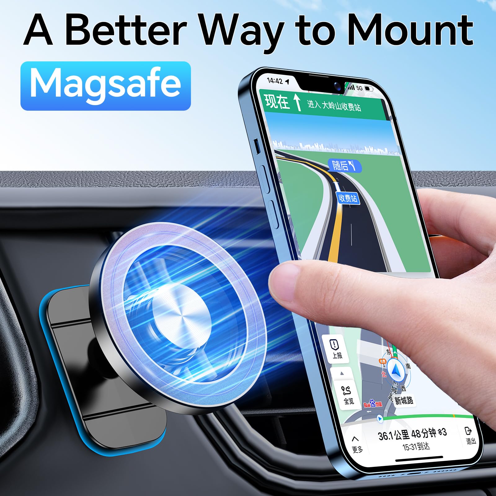 For Magsafe Car Mount Vent?20 Strong Magnets?For Iphone Magnetic Car Mount?360?Cell Phone Mount For Car?Hands Free?Air Vent Phon