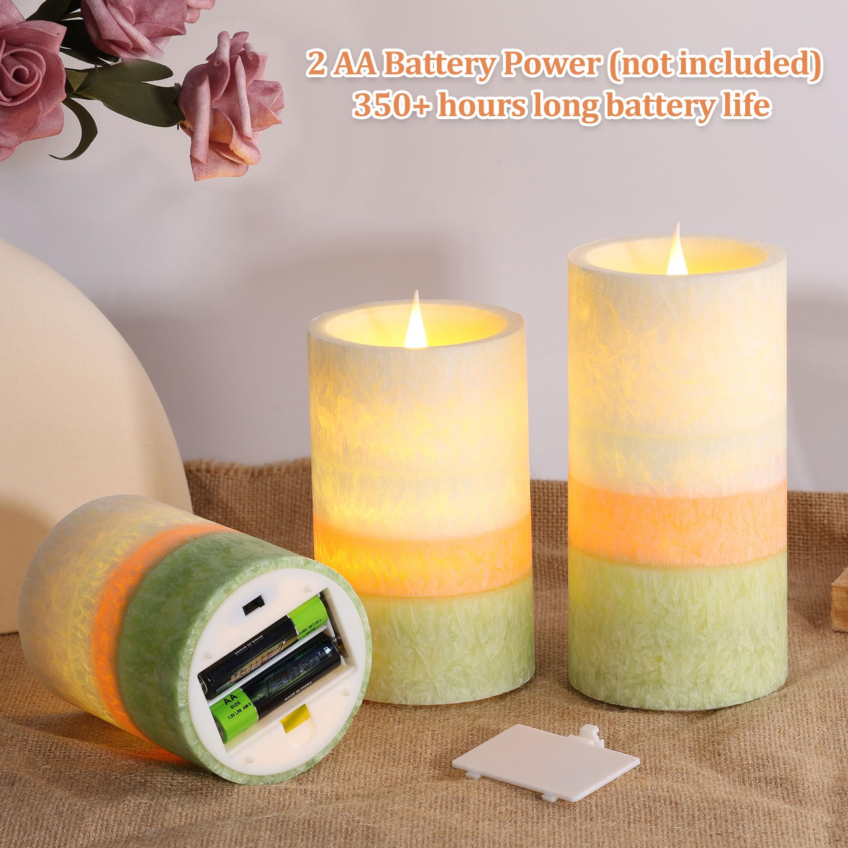 Eywamage Color Changing Flameless Pillar Candles With Timer   Real Wax Coated, Battery Operated Set Of 3