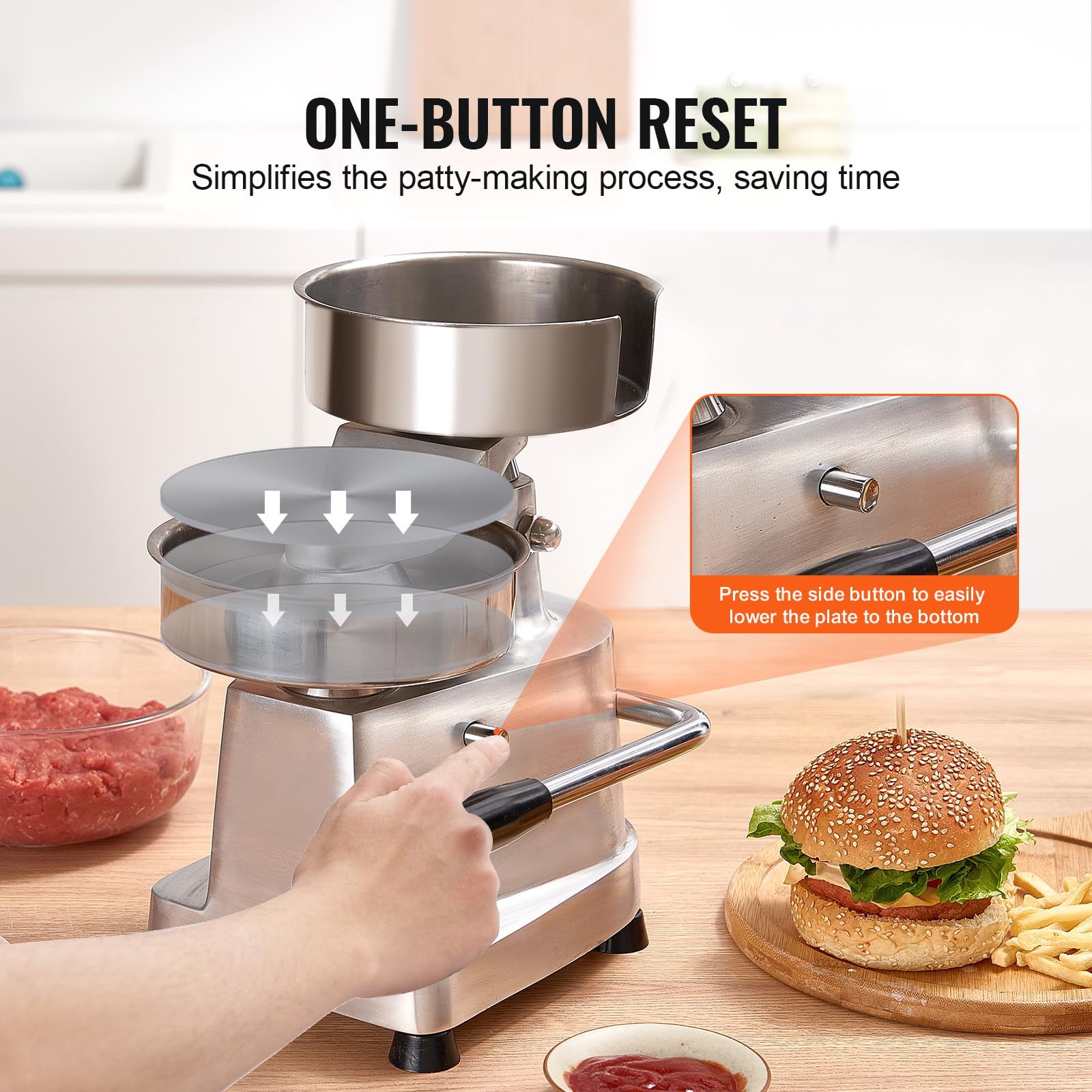 Vevor Commercial Burger Patty Maker, 150Mm/6Inch Hamburger Beef Patty Maker, Heavy Duty Food Grade Stainless Steel Bowl Burger P