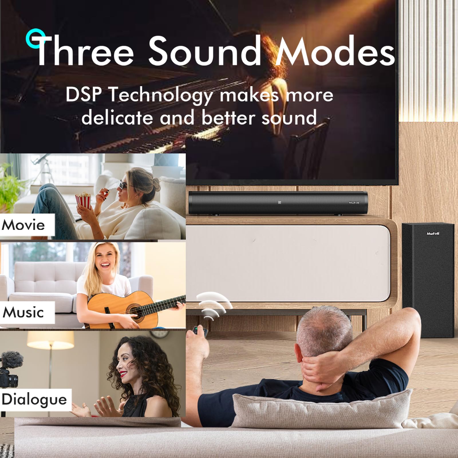 Sound Bars For Tv With Subwoofer 2.1 Ch 120W Soundbar For Tv, For Pc, Gaming, Surround Sound System Tv Sound Bar Speakers, Home
