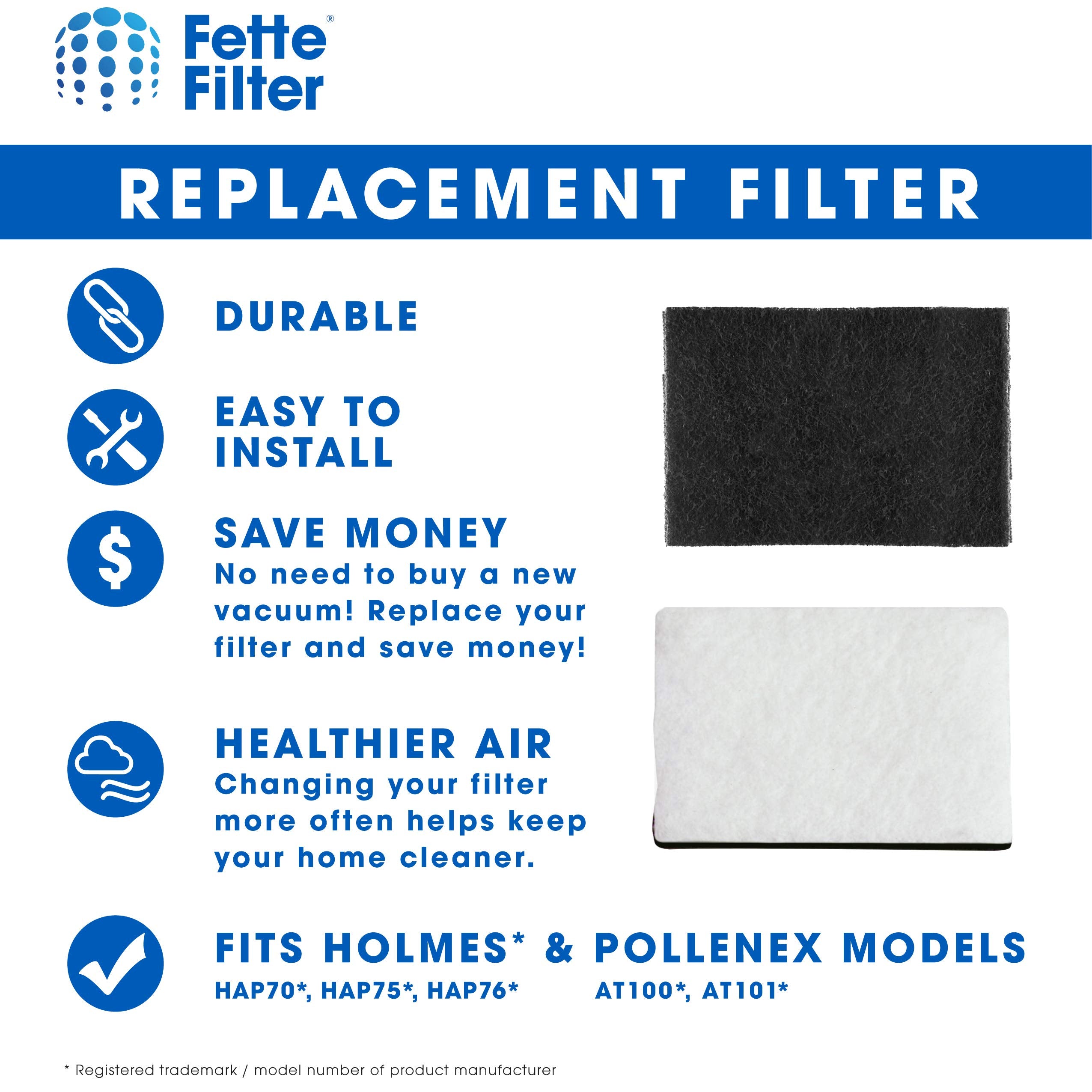 Fette Filter - Replacement Filter Compatible With Holmes Hapf7-U8 Smoke Grabber Ashtray. Fits Holmes Models: Hap70, Hap75, Hap76