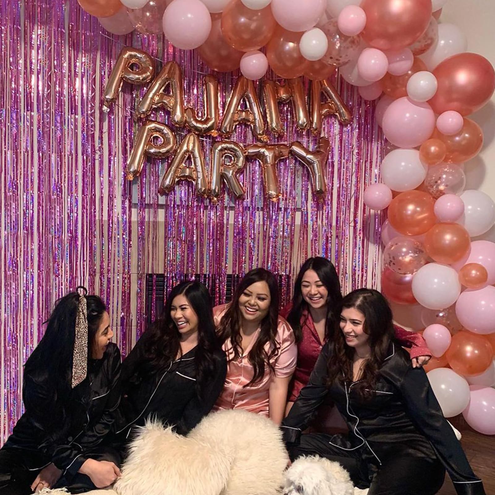 Canrevel 2 Pack 3.3X8.2 Feet Pink Foil Fringe Backdrop Curtains, Glitter Tinsel Streamers Birthday Party Decorations, Fringe Bac