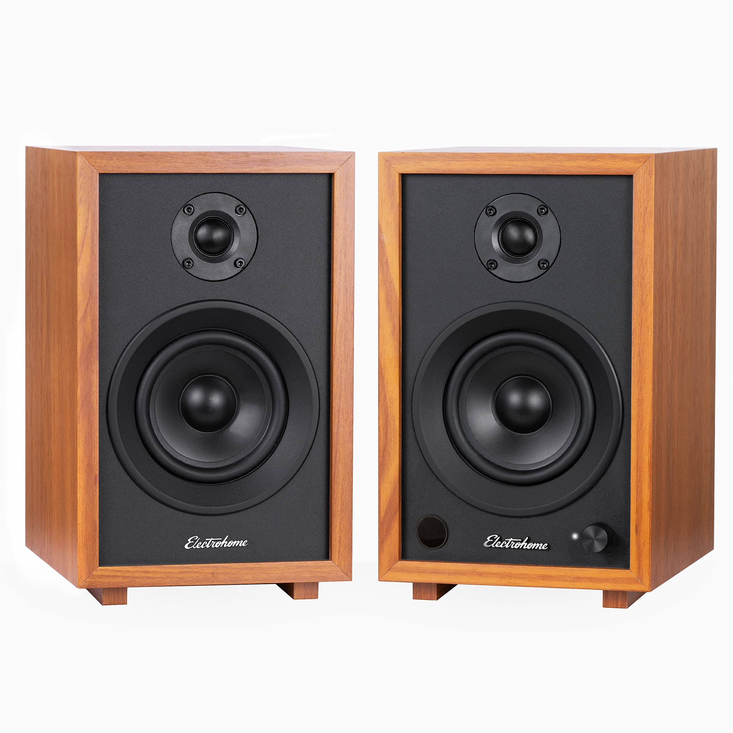Electrohome Mckinley 2.0 Stereo Powered Bookshelf Speakers With Built In Amplifier And 4'' Drivers For Turntable, Tv, Pc And Wir