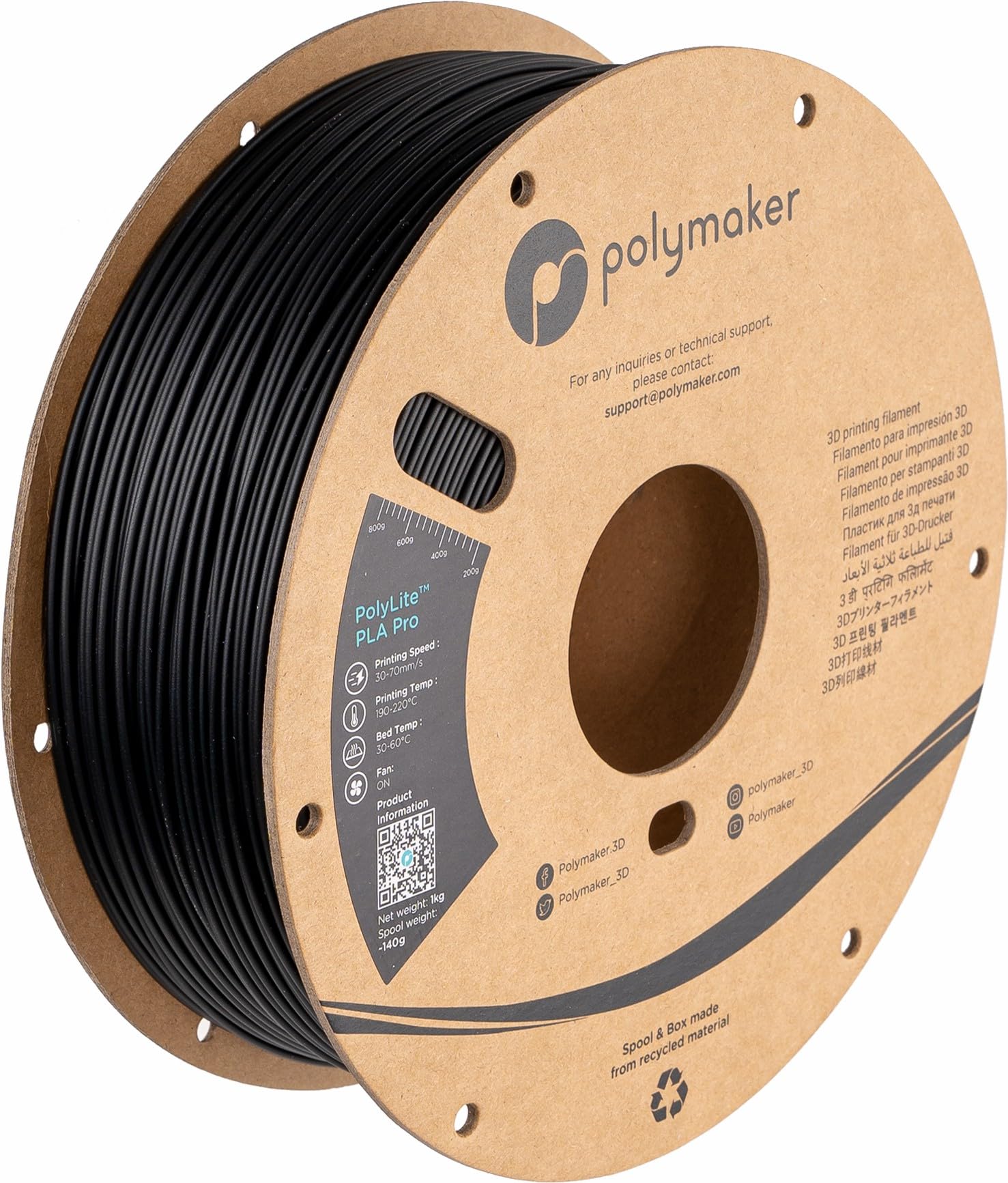 Polymaker Pla Pro Filament 1.75Mm, Tough & High Rigidity Black Pla Filament 1.75Mm 1Kg Cardboard Spool   Polylite Pla Pro 3D Pri