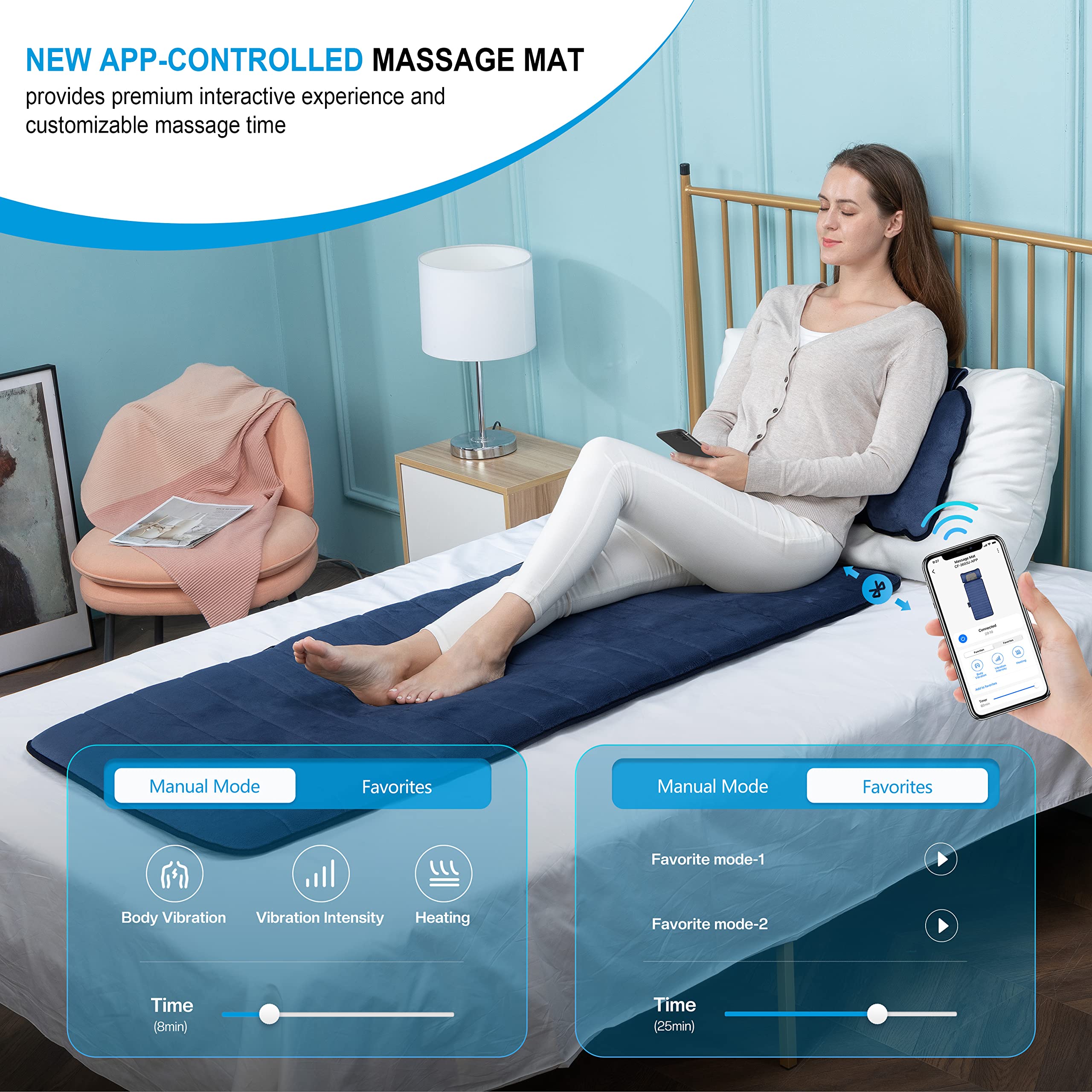 Comfier Full Body Massage Mat,10 Vibrating Motors Massage Pad With App Control And Movable Shiatsu Neck Massage Pillow, 4 Heatin