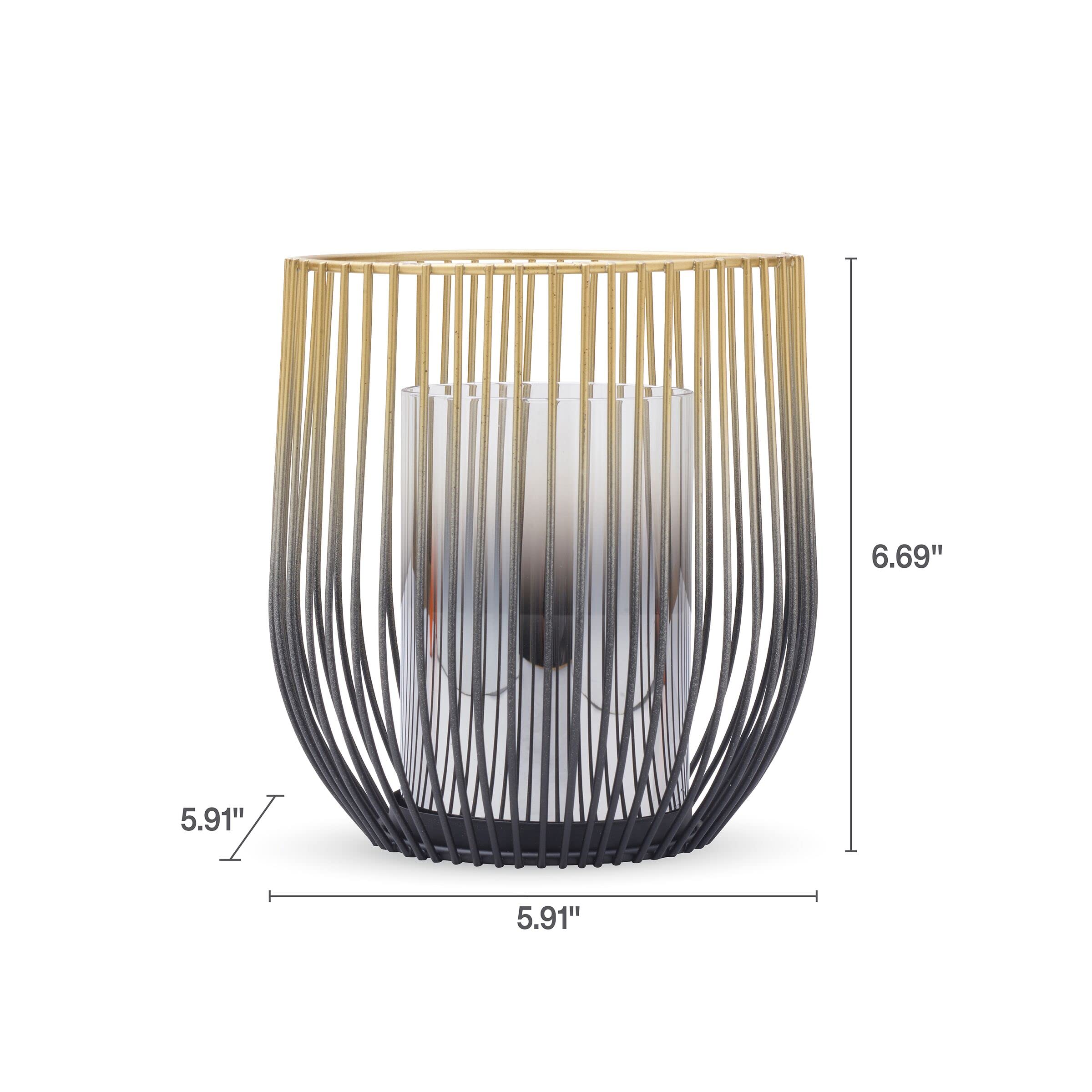 Elements 6.1X6.1X6.89 Inch Gold And Black Wire With Clear Glass Candleholder, For Use With Wax Or Flameless Candle