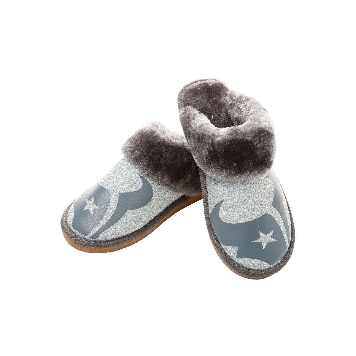 Houston Texans Nfl Womens Glitter Open Back Faux Fur Moccasin   L (9 10)