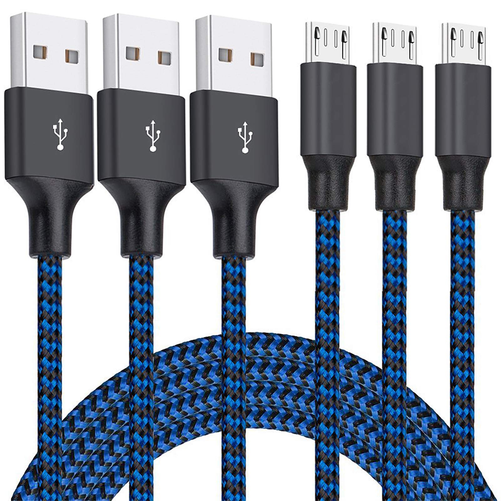 Micro Usb Cable, 3Pack 10Ft Android Charger Cable Long Nylon Braided Sync And Fast Charging Cord Compatible With Samsung Galaxy 