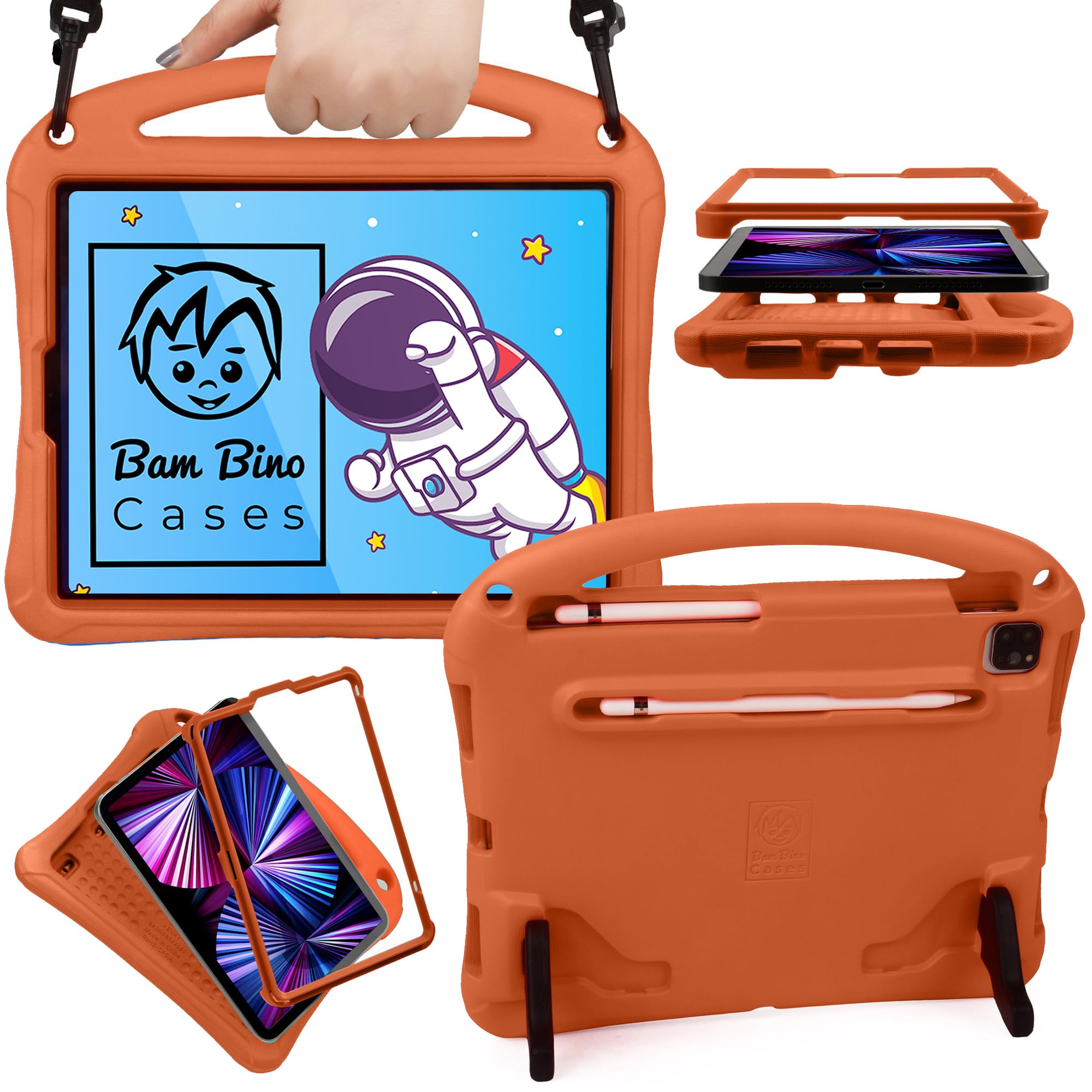 Bam Bino Space Suit Case For Ipad Pro 12.9'' 3Rd/4Th/5Th/6Th Generation (2018 2022) Models (Solar Tangerine)   [Not For Ipad Pro