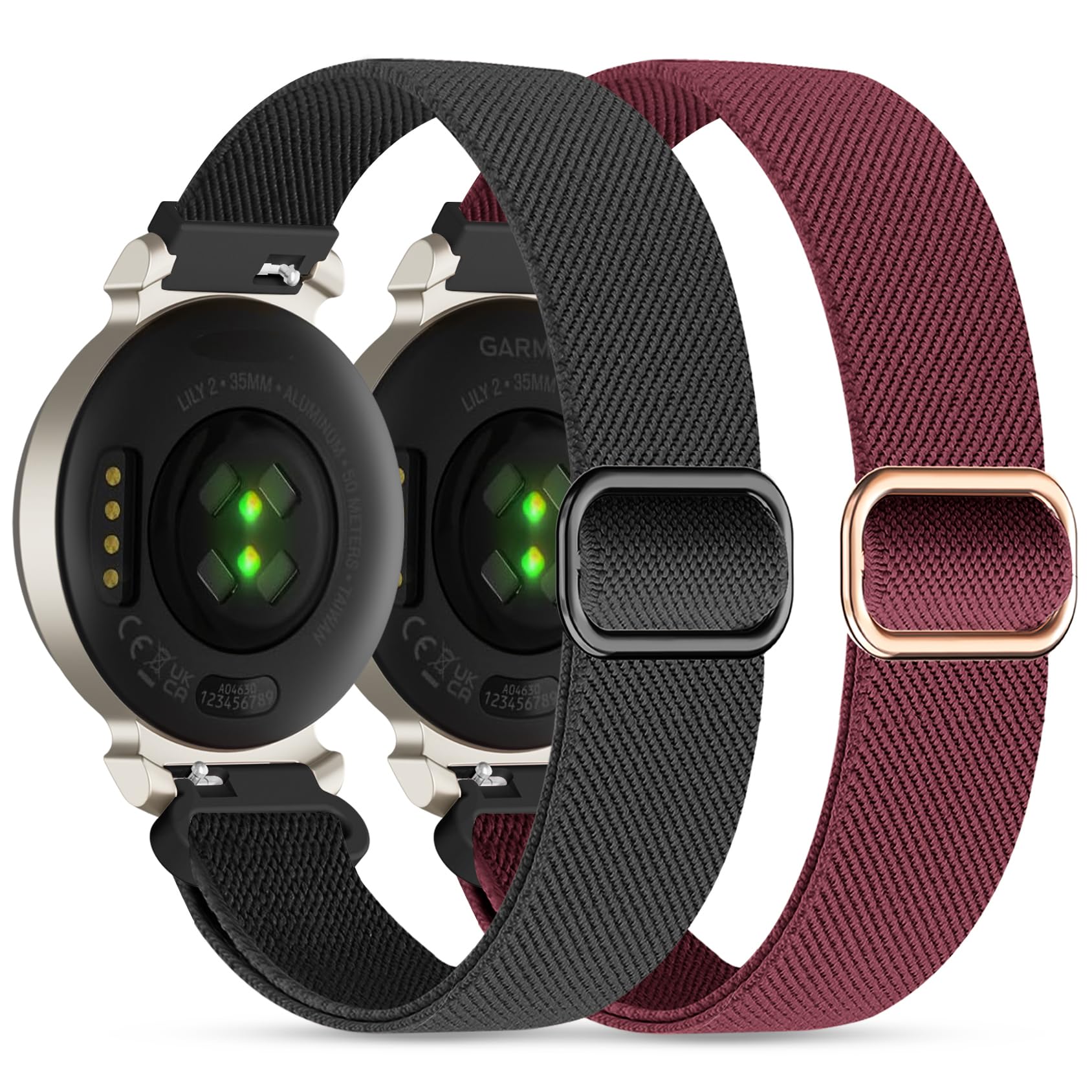 Elastic Nylon Bands Compatible With Garmin Lily 2, 14Mm Stretchy Nylon 2 Pack Soft Loop Straps Quick Release Replacement Adjusta