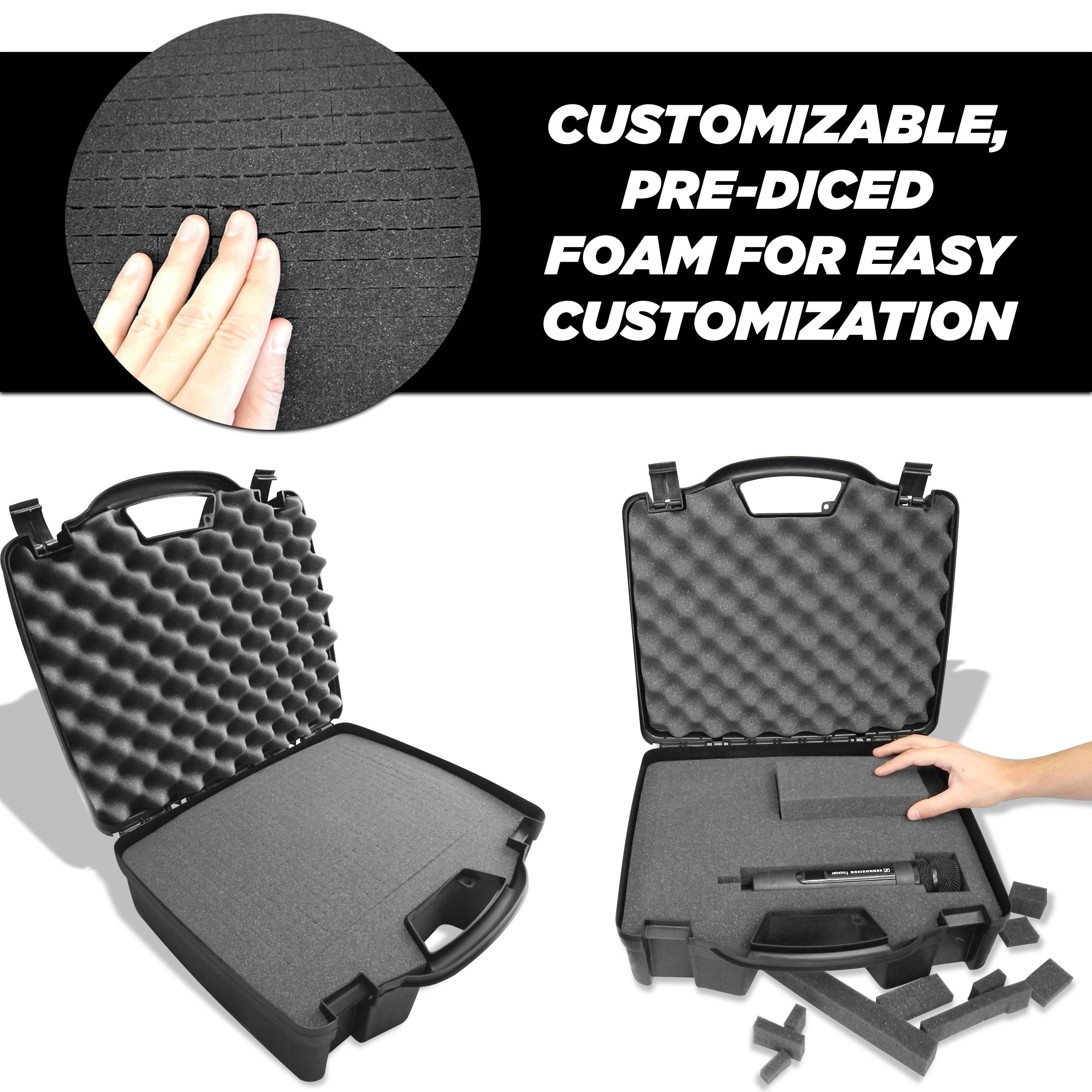 Casematix Wireless Microphone Case   Hard Shell Mic Foam Carrying Case With Customizable Foam Compatible With Sennheiser, Shure,