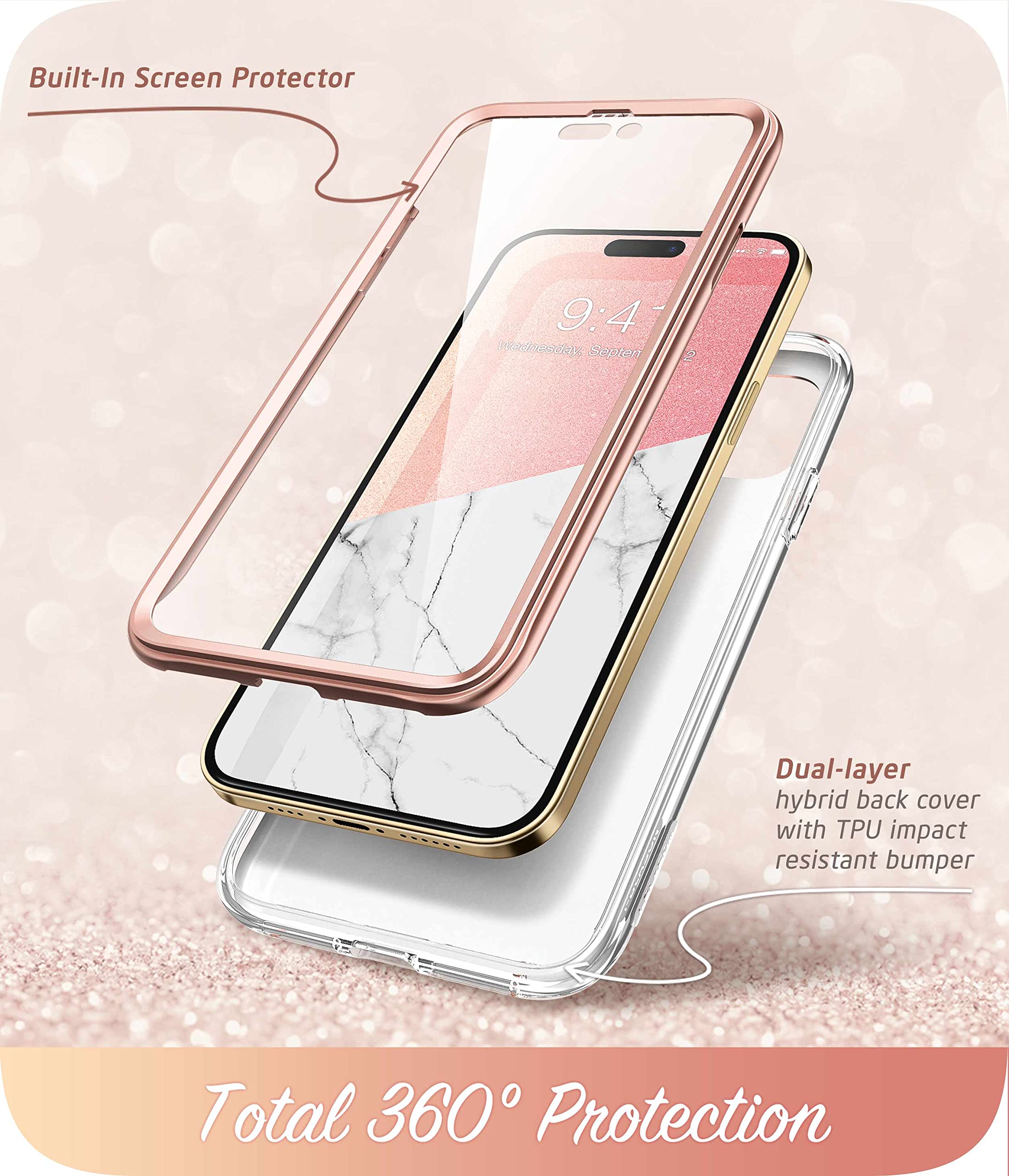 I-Blason Glitter Case For Iphone 14 Pro (6.1 Inch) Mobile Phone Case 360 Degree Case Bumper Protective Cover [Cosmo] With Screen