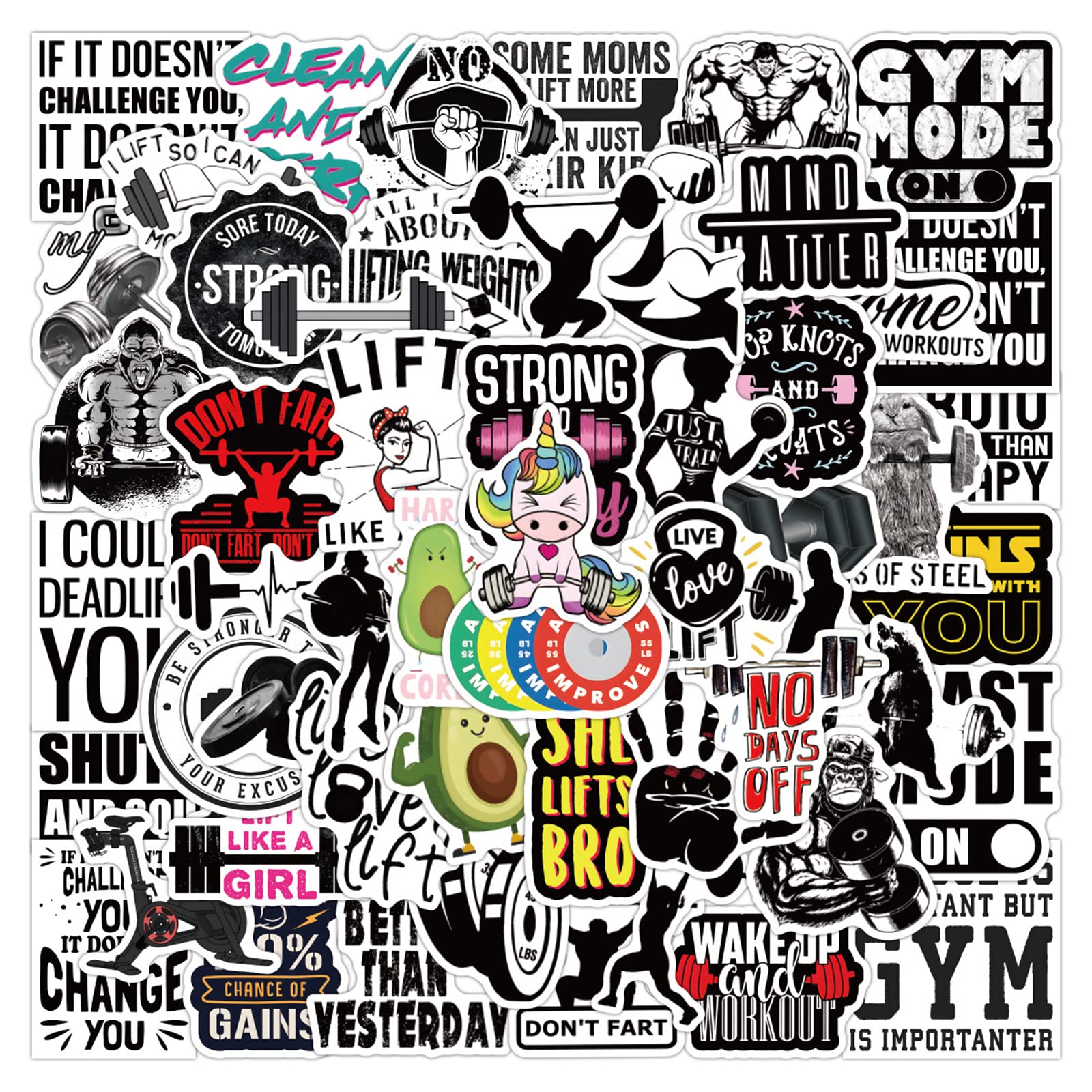Gym Stickers 50Pcs Fitness Stickers,Fitness Planner Stickers,Workout Decals For Laptops Hydro Flasks Water Bottles Luggage (Work