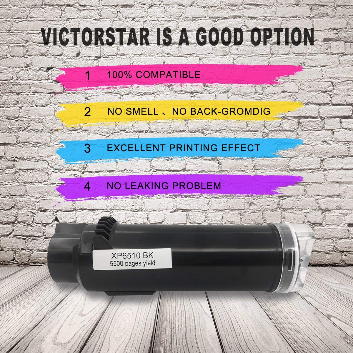 Victorstar 4 Colors Compatible Toner Cartridges 6510 6515 ?Extra High Yield? 5500 Pages Bk, 4300 Pages Cmy For Xerox Phaser 6510N 6510Dn 6510Dni 6510Dnm Workcentre 6515 6515N 6515Dn 6515Dni 6515Dnm