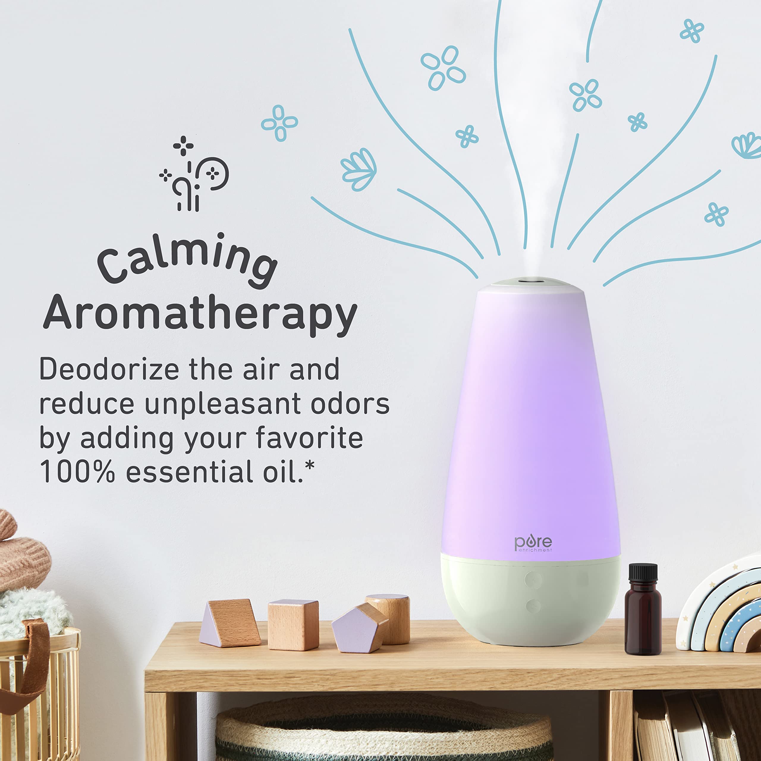 Pure Enrichment Purebaby 3 In 1 Whisper Quiet Humidifier, Color Changing Night Light, & Essential Oil Diffuser For Baby Nursery