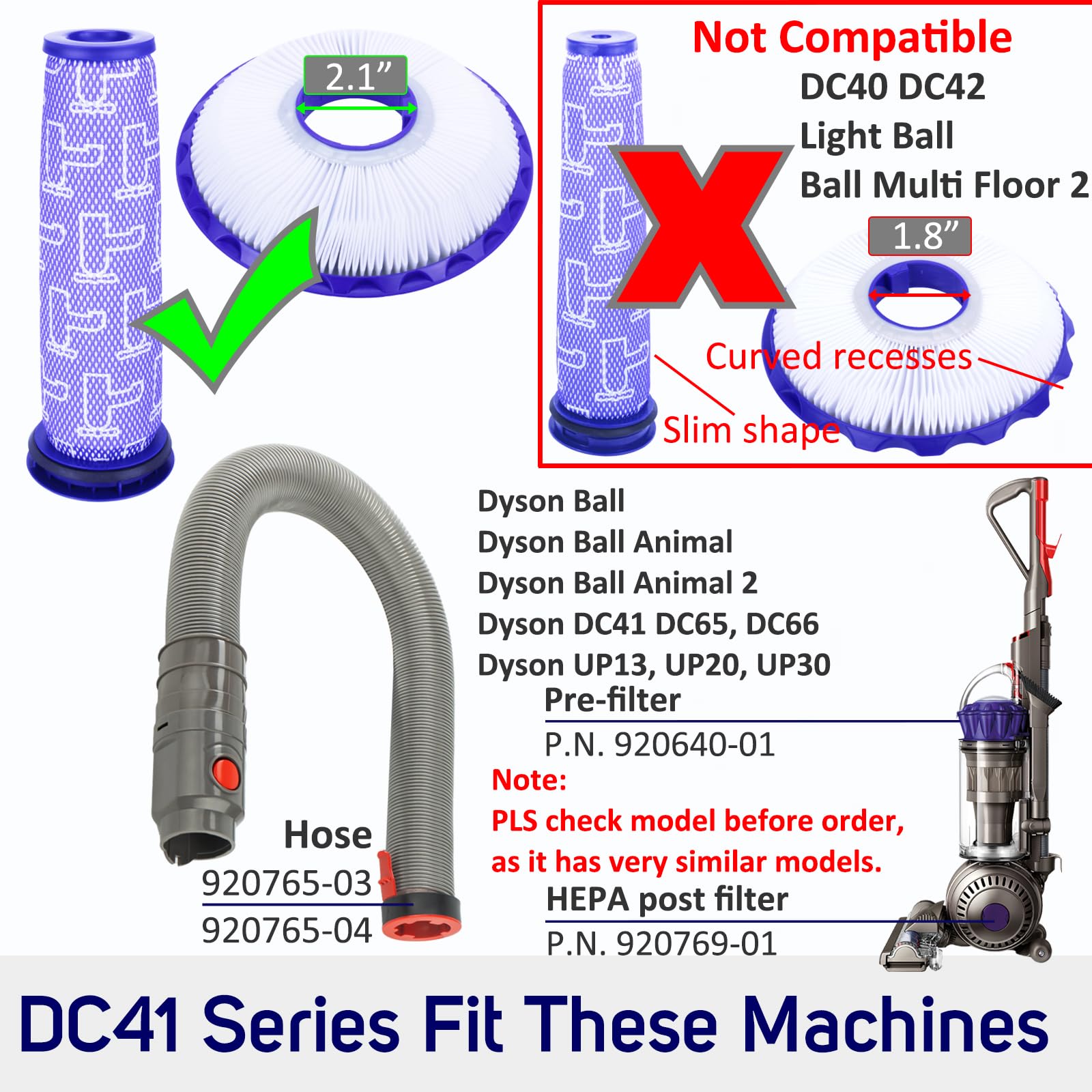 Kodahome Hose Filter Replacement For Dyson Dc41 Dc65 Dc66 Up13 Up20 Up30 Upright Vacuums, Pre Filter 920640 01, Hepa Post Filter