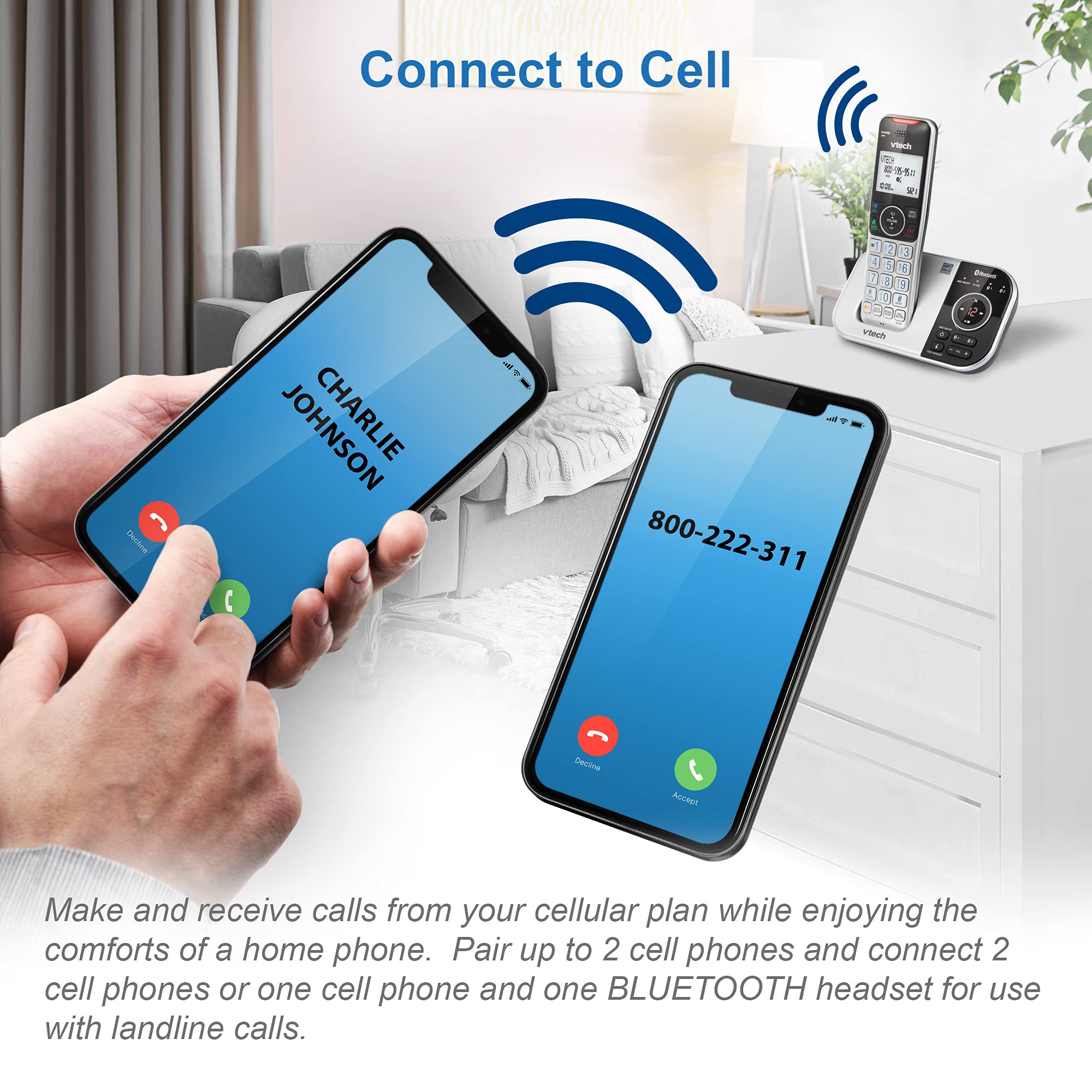 Vtech Vs112 Cordless Phone For Home With Answering Machine, Call Blocking, Caller Id, Intercom And Connect To Cell (Silver & Bla