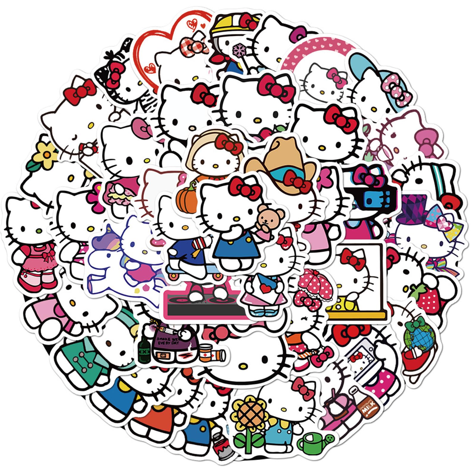 50Pcs Cute Cartoon Hello Kitty Stickers For Kids Teens, White Kitty Stickers Vinyl Waterproof Stickers For Skateboard Laptop Lug