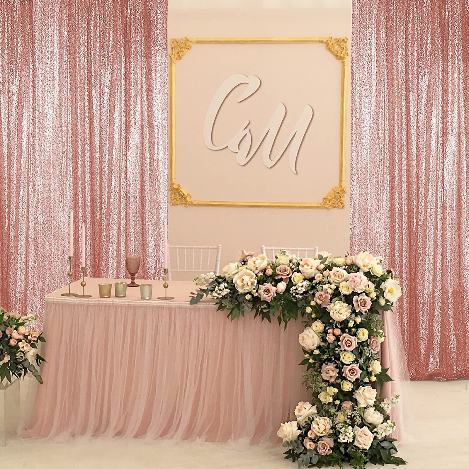 Sugargirl Rose Gold Sequin Backdrop Curtain 4 Panels 2Ftx8Ft Glitter Rose Gold Background Drapes Sparkle Photography Backdrop Fo