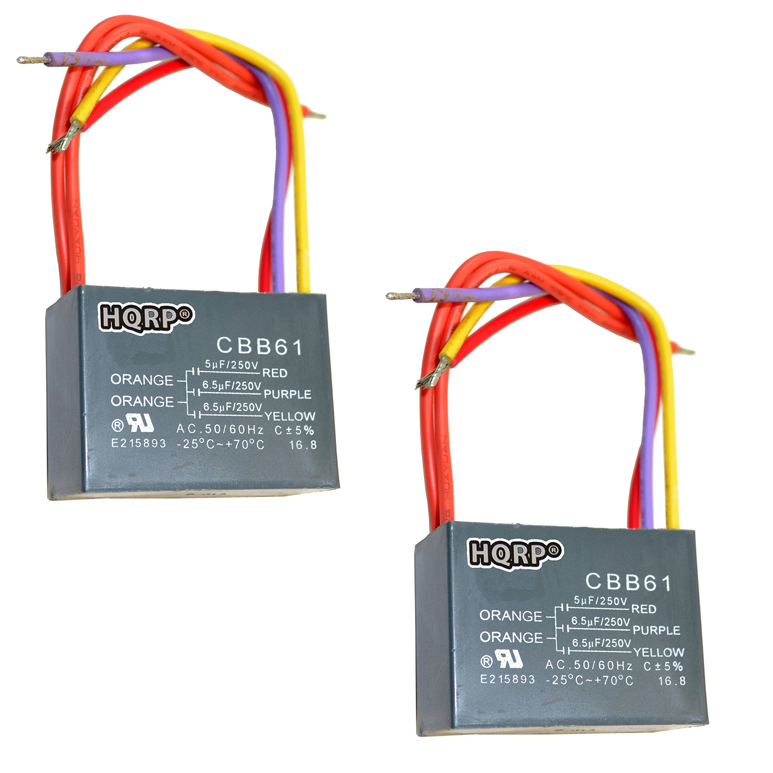 Hqrp 2 Pack Ceiling Fan Capacitor Cbb61 5Uf+6.5Uf+6.5Uf 5 Wire Ul Listed