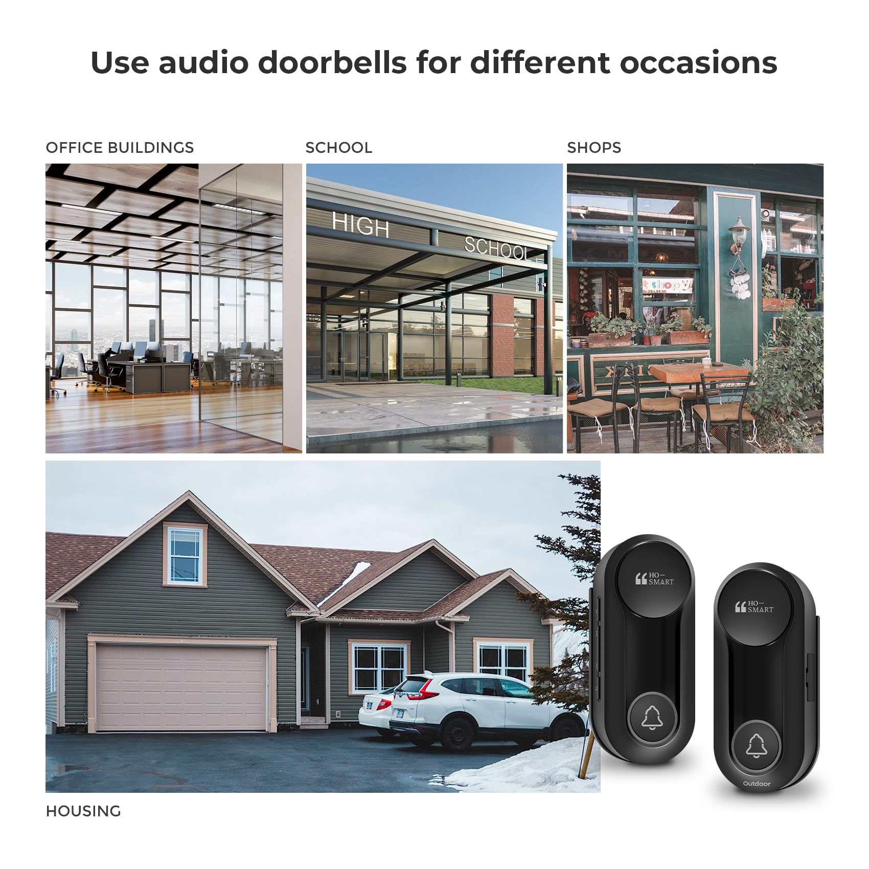 Wireless Doorbell, Hosmart Ultrabell Wireless Intercom Doorbell System, Battery Operated Doorbell, Full Duplex Audio Doorbell Waterproof With 8 Doorbell Chime 1200Ft Range For Home Business Elderly