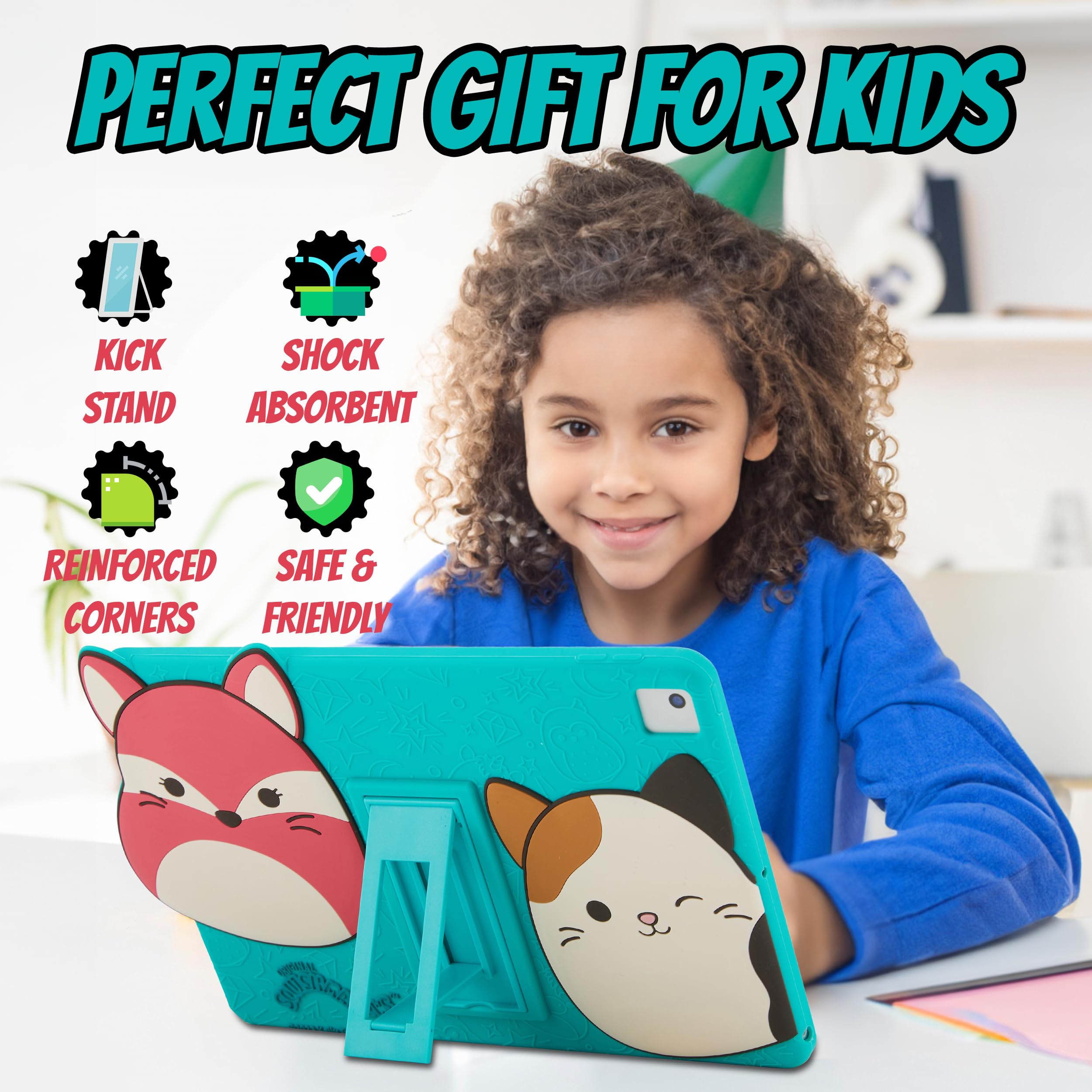 Komar Kids Squishmallow Kids Tablet Cover For 9Th, 8Th & 7Th Generation Cases For Ipad, 2021/2020/2019, Case With Stand, Shockpr