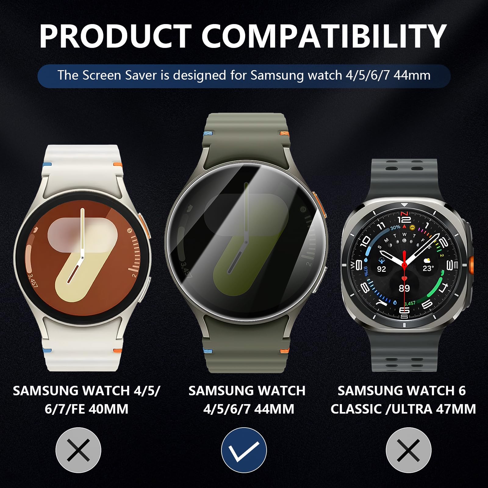 Suoman 4 Pack For Samsung Galaxy Watch 6/7 44Mm Privacy Screen Protector, [Anti Peeping] 9H Hardness Ultra Thin Tempered Glass S