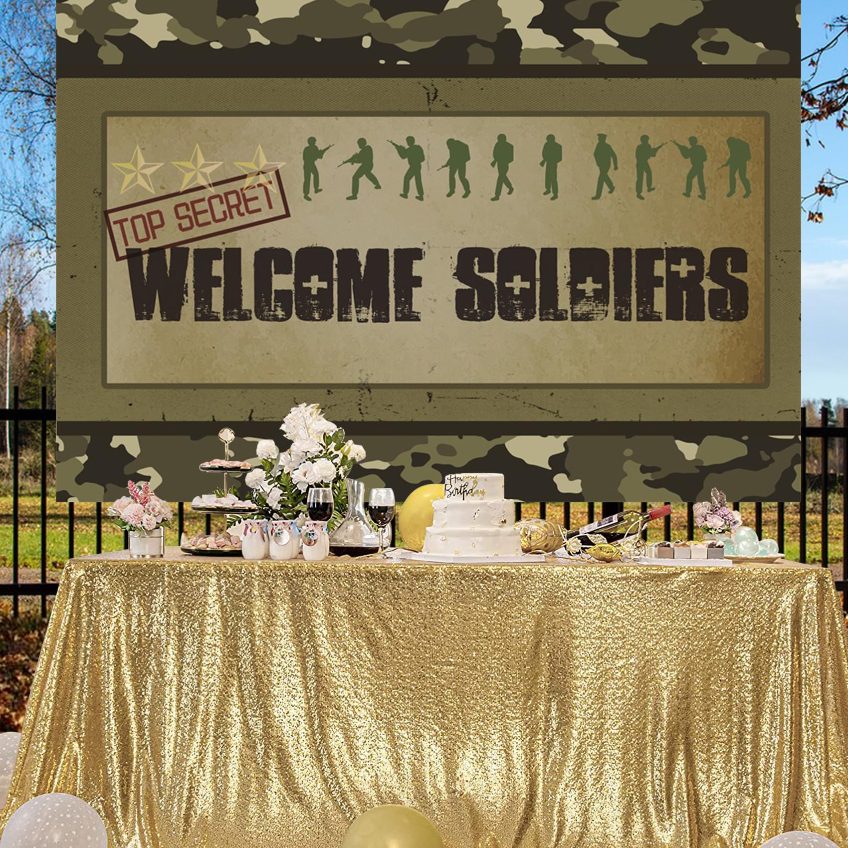 Baocicco Army Soldier Backdrop 5X3Ft Welcome Soldiers Photography Background Three Stars Top Secret Camouflage Backdrop Children