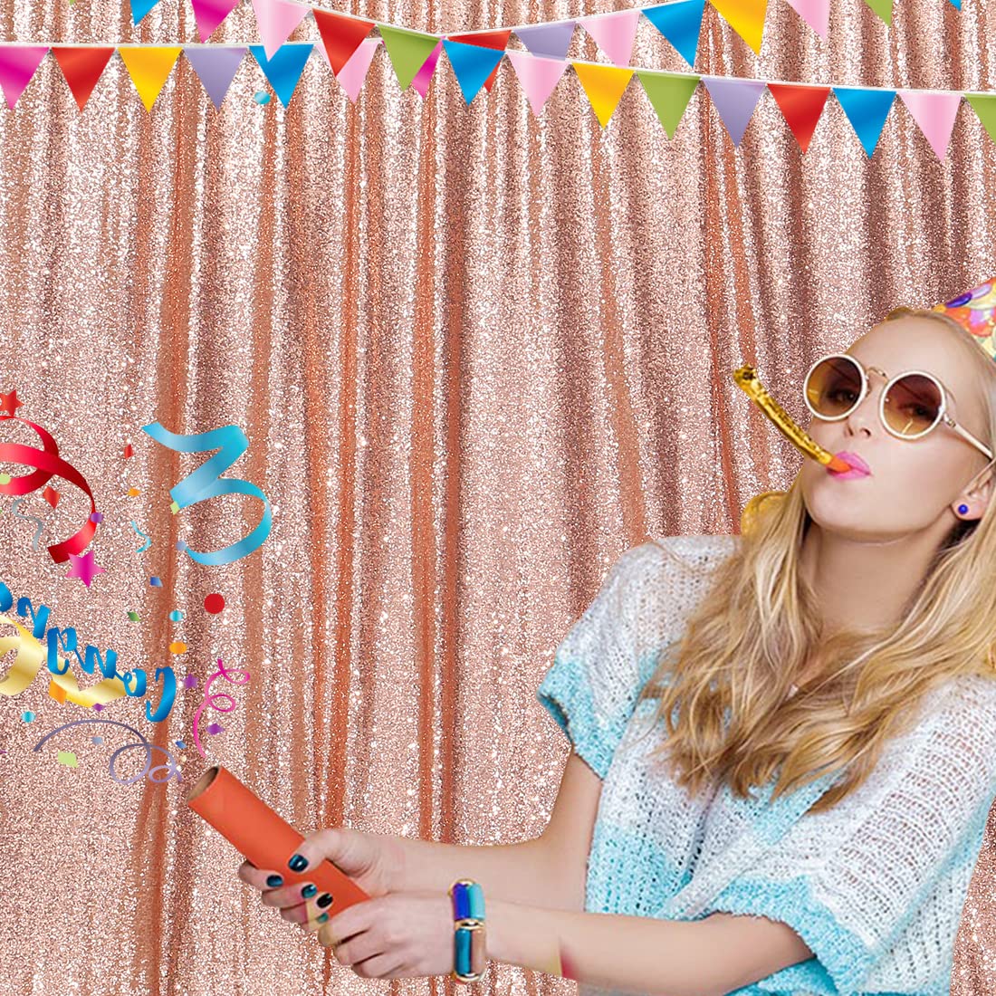 Poise3Ehome 6Ft X 8Ft Sequin Photography Backdrop Curtain For Party Decoration, Rose Gold