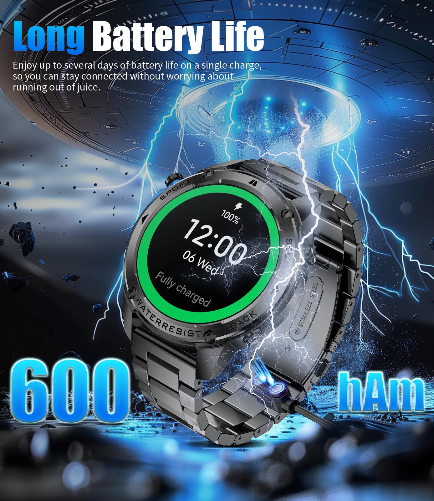 Gps Smart Watch For Men(Answer/Make Call),6 Satellite Positioning/Compass,50M Waterproof,600Mah Extra-Large Battery,1.43 '' Amol