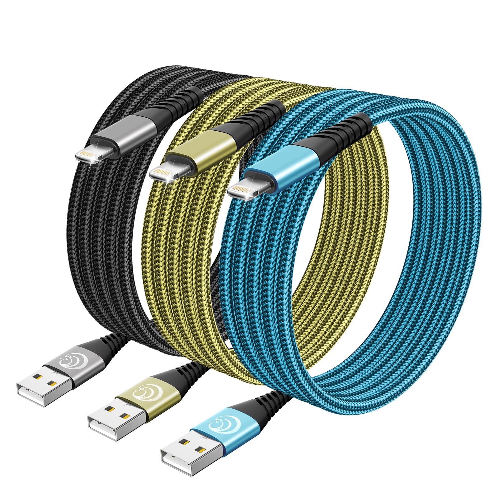 3Pack Iphone Charger 6Ft, [Apple Mfi Certified] Lightning Cable Fast Charging 6 Feet, Nylon Braided Iphone Cable Long Iphone Cha