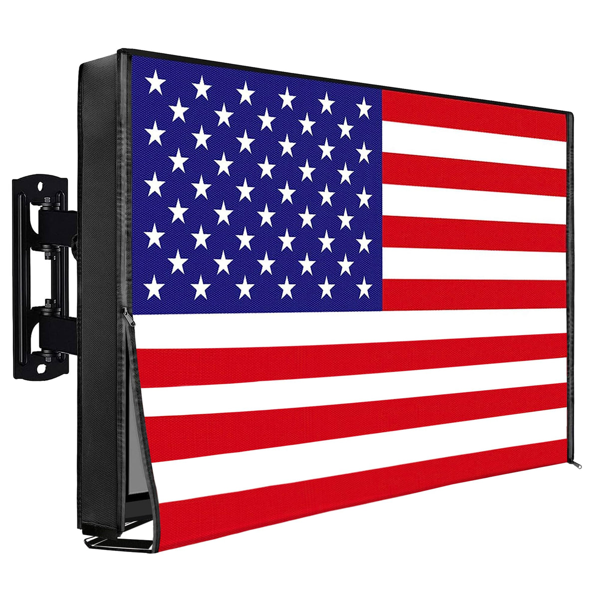 IC ICLOVER Outdoor TV Cover 60-65 Inch, 600D Heavy Duty 4 Season Weatherproof TV Screen Protector with Waterproof Zipper & Remote Control Pocket, Outside Television Enclosure for LED, LCD TVs -US Flag