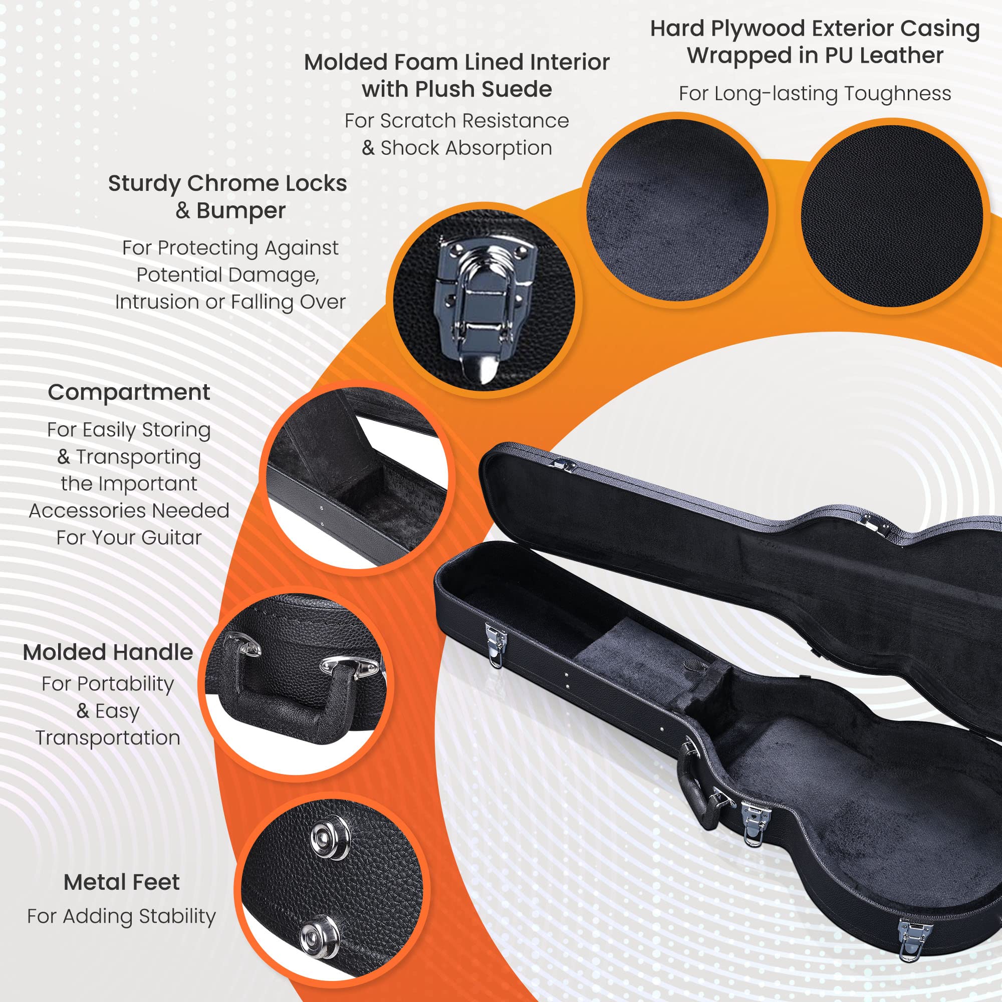 Aw Electric Guitar Hard Case For Lp Les Paul Style Electric Guitar Wooden Hard Shell Lockable Black