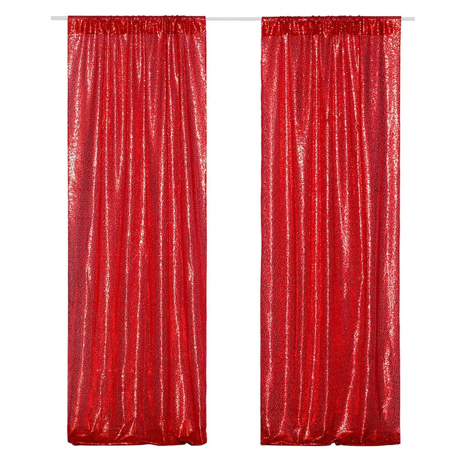 Poise3Ehome 2Pcs 2Ft X 8Ft Red Sequin Backdrop Curtains, Glitter Photography Background, Sequence Xmas Thanksgiving Backdrop