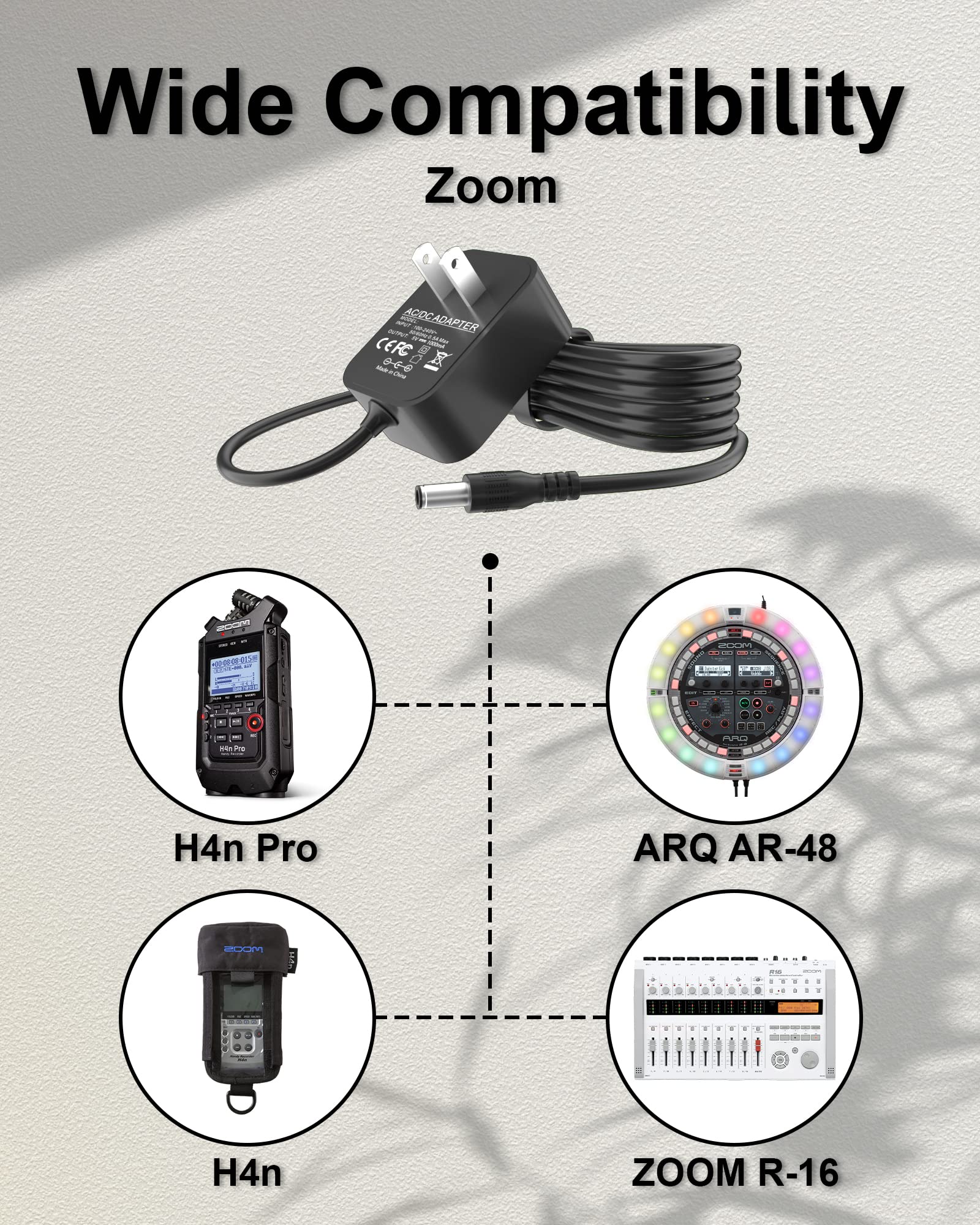 Replacement For Zoom H4N Power Adapter Compatible With Zoom H4N Pro, R16, Ad 14, Arq Ar 96, Ar 48, Uac 2, Q3, Q3Hd And R24 Power