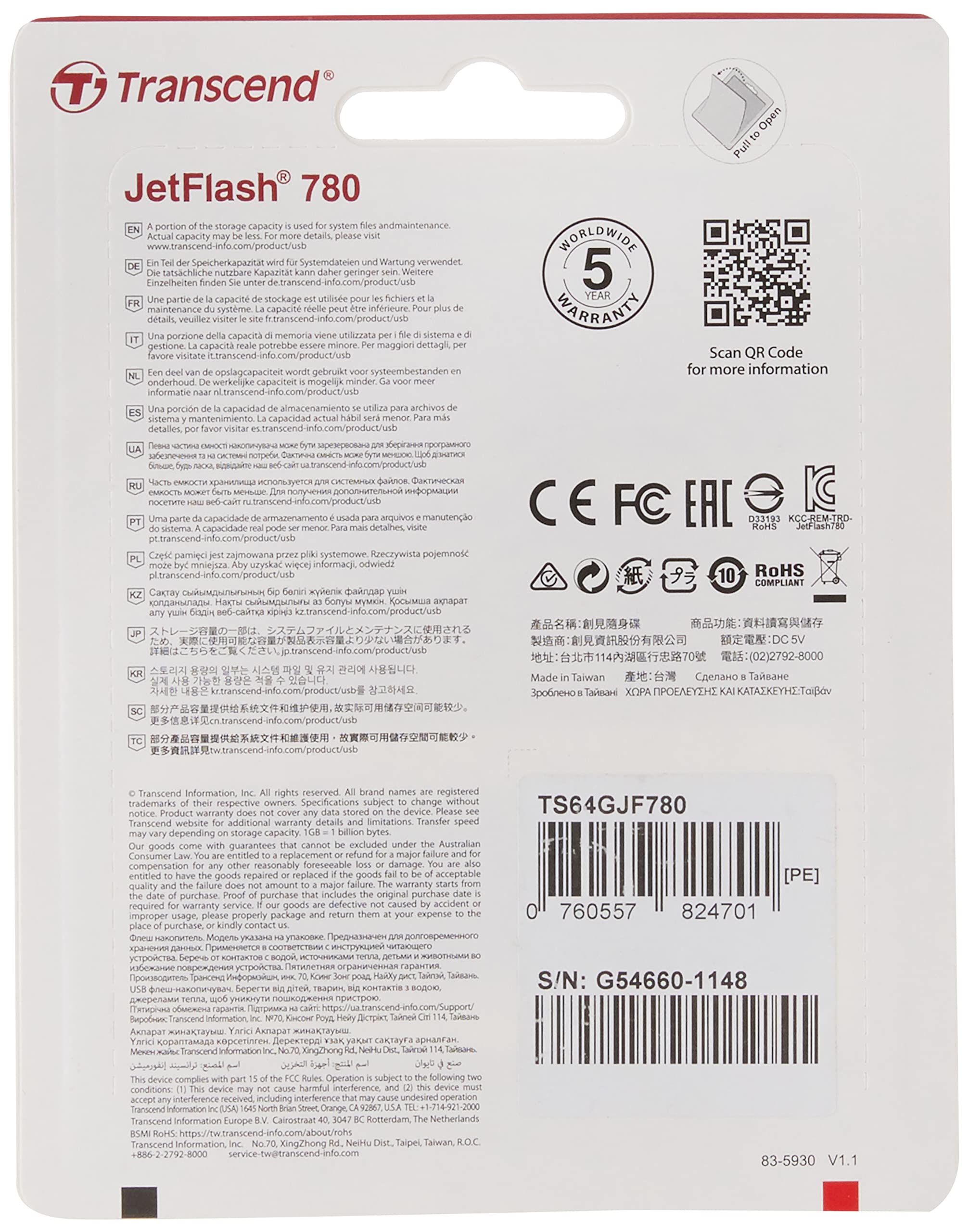 Transcend 64Gb Jetflash 780 Usb 3.0 Flash Drive (Ts64Gjf780)