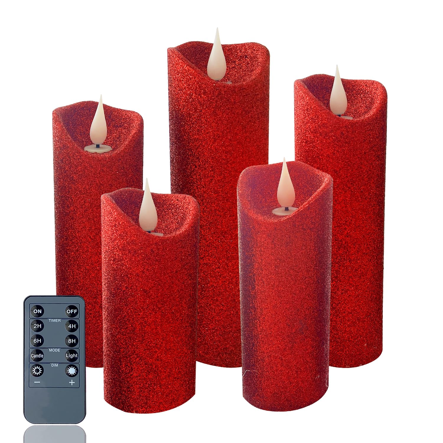 Evenice Flameless Candles Flickering Pillar Candles Battery Operated Candles Unscented With Timer And Remote,Set Of 5 Glitter Re
